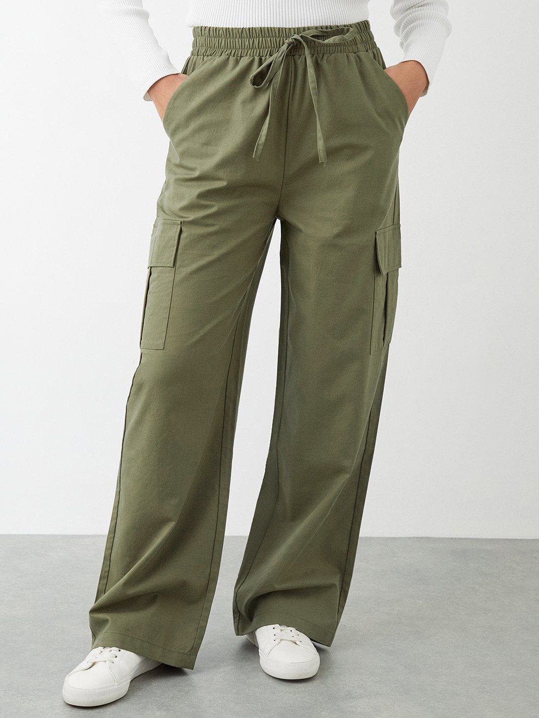 

Women High-Rise Wide Leg Cargos Trousers, Olive