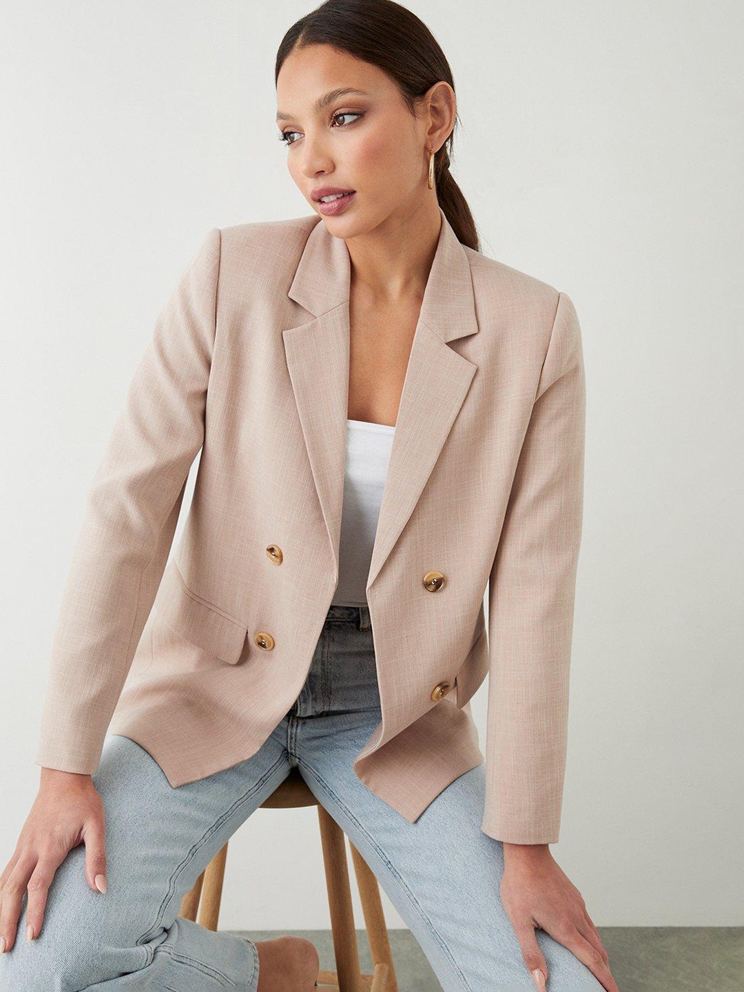 

DOROTHY PERKINS Women Double-Breasted Open Front Smart Casual Blazer, Pink