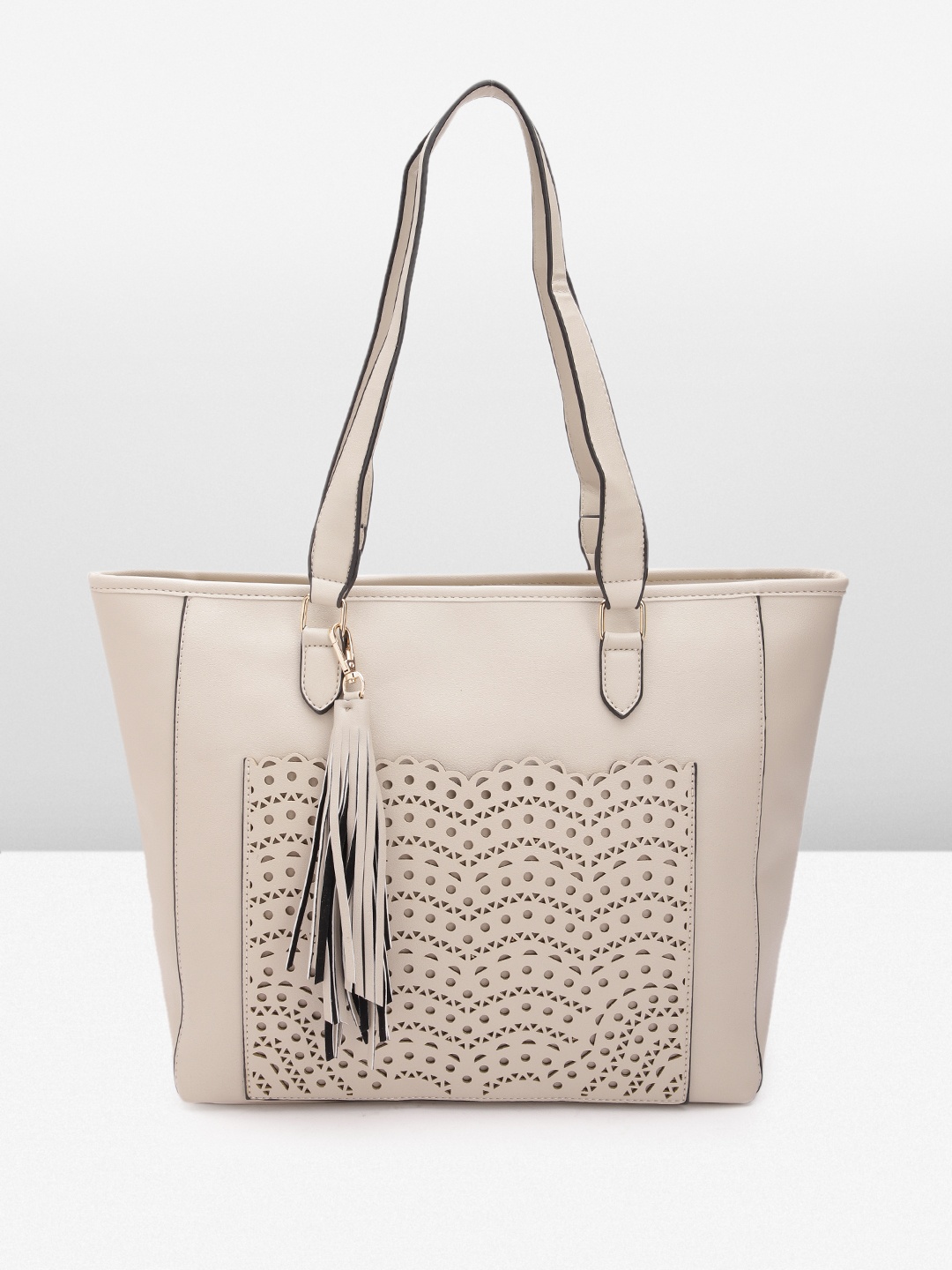 

DOROTHY PERKINS Structured Shoulder Bag with Lasercut Tasselled Detail, Beige