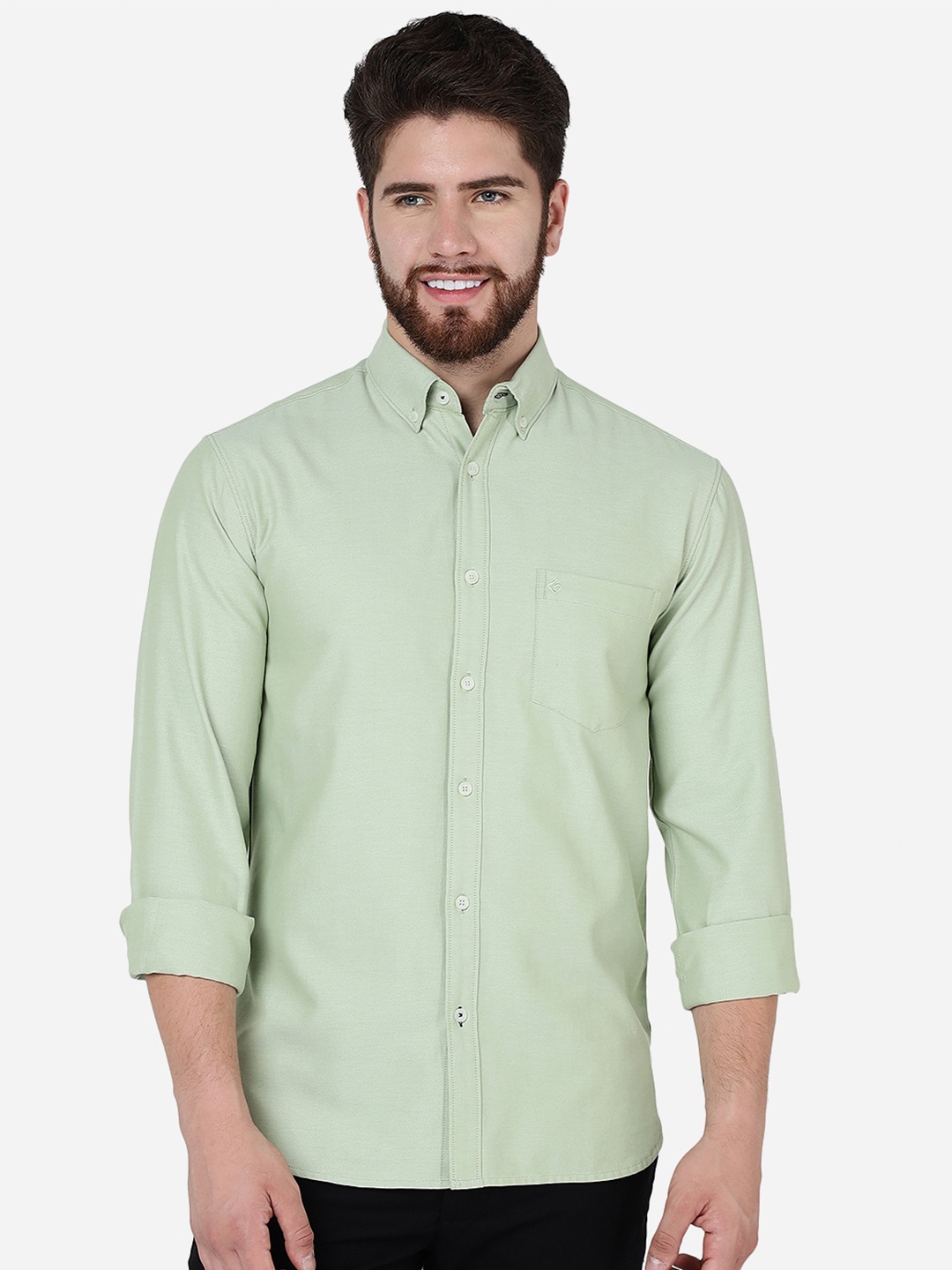 

Greenfibre Slim Fit Button-Down Collar Pure Cotton Casual Shirt, Green
