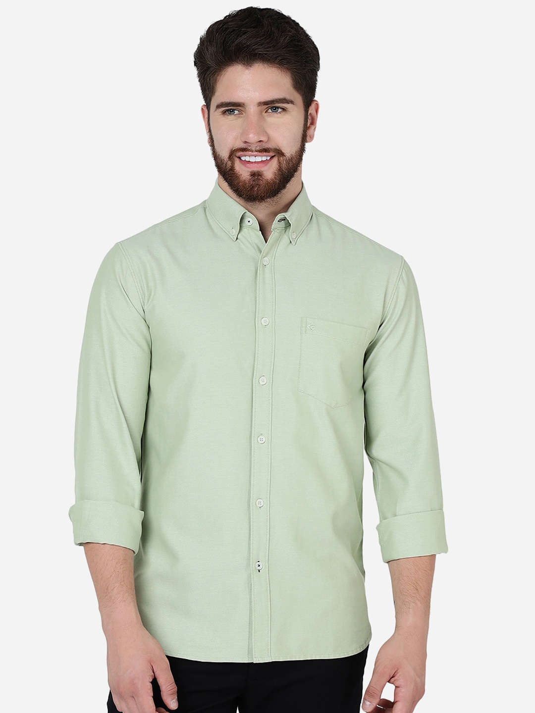 

Greenfibre Slim Fit Button-Down Collar Pure Cotton Casual Shirt, Green