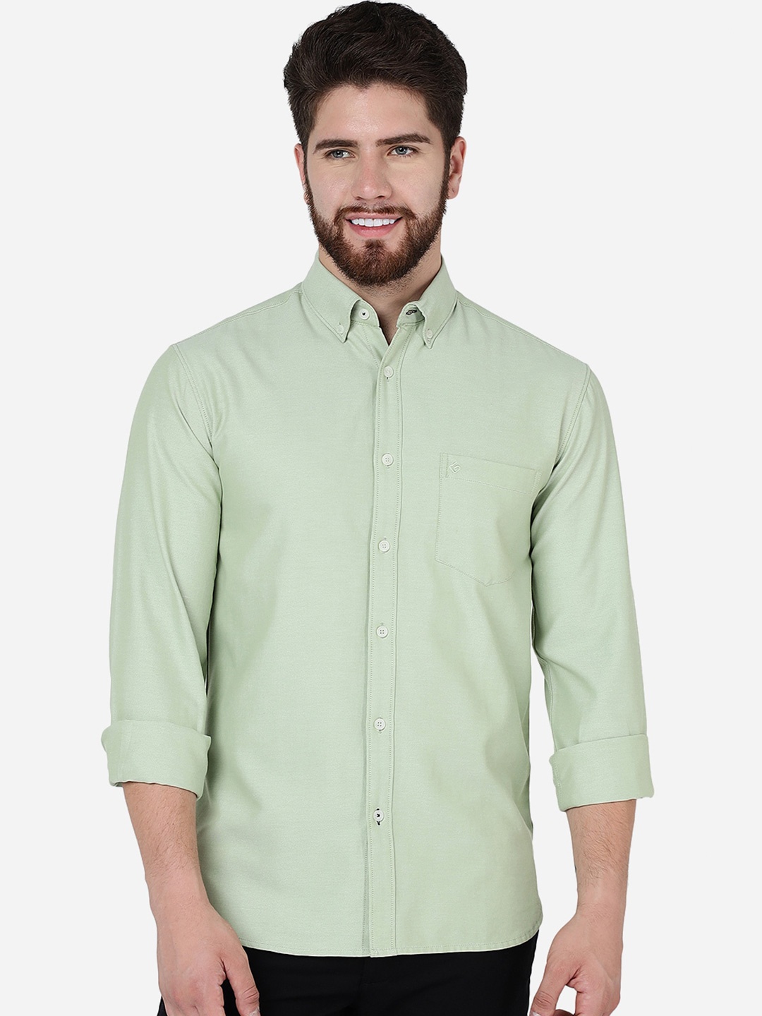 

Greenfibre Slim Fit Button-Down Collar Pure Cotton Casual Shirt, Green