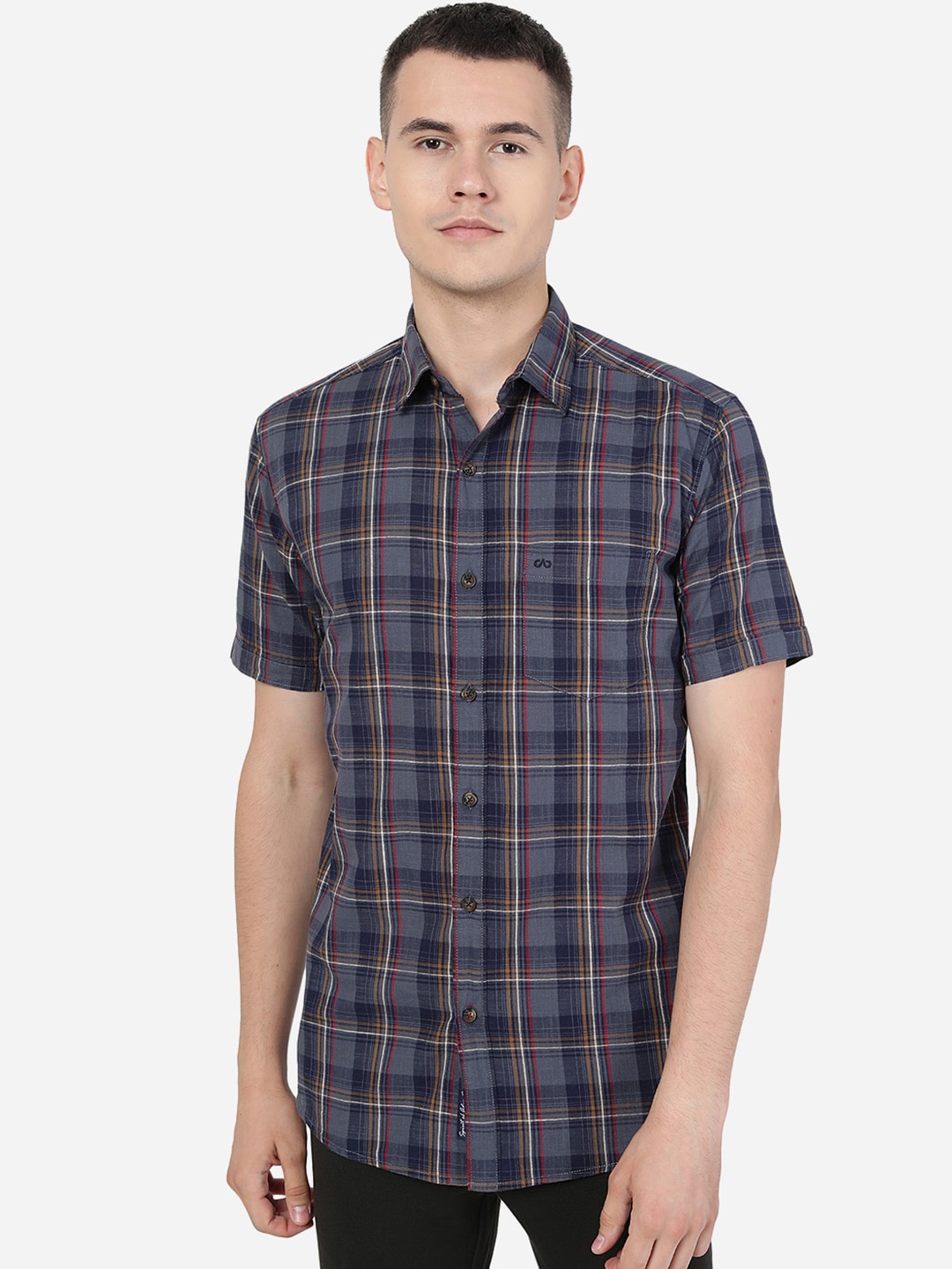 

JADE BLUE Slim Fit Tartan Checked Casual Pure Cotton Shirt, Grey