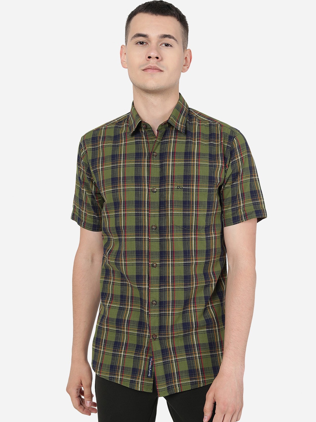 

JADE BLUE Slim Fit Tartan Checked Casual Pure Cotton Shirt, Green