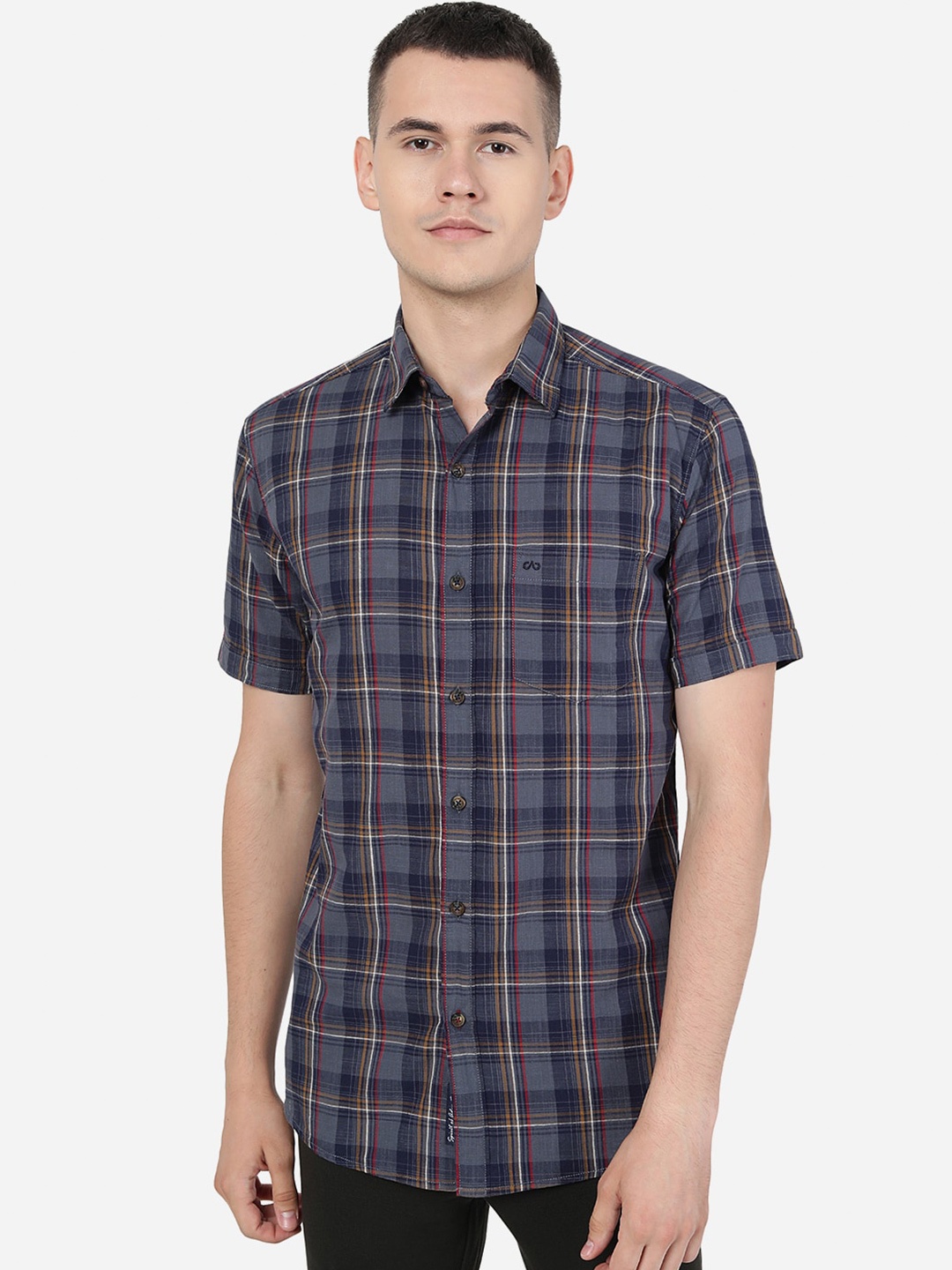 

JADE BLUE Slim Fit Tartan Checked Casual Pure Cotton Shirt, Grey