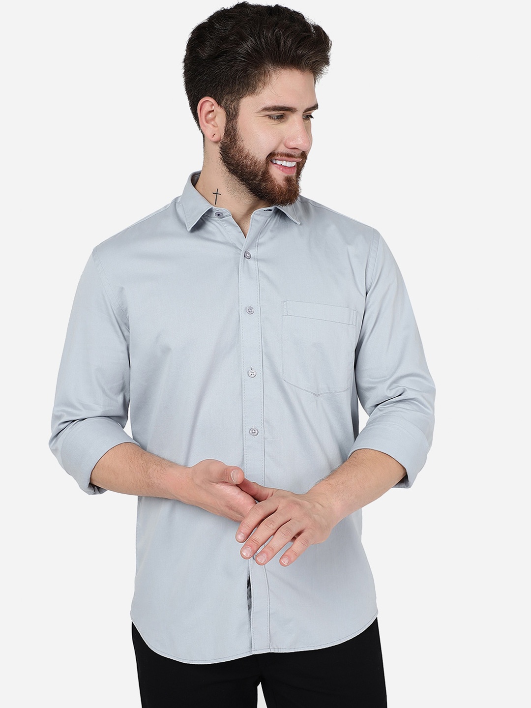 

JADE BLUE Spread Collar Slim Fit Cotton Casual Shirt, Grey