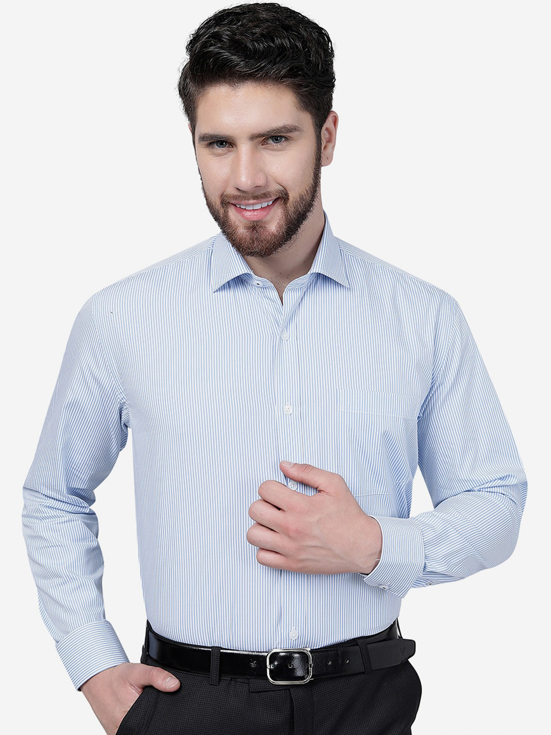 

JADE BLUE Striped Spread Collar Slim Fit Cotton Casual Shirt