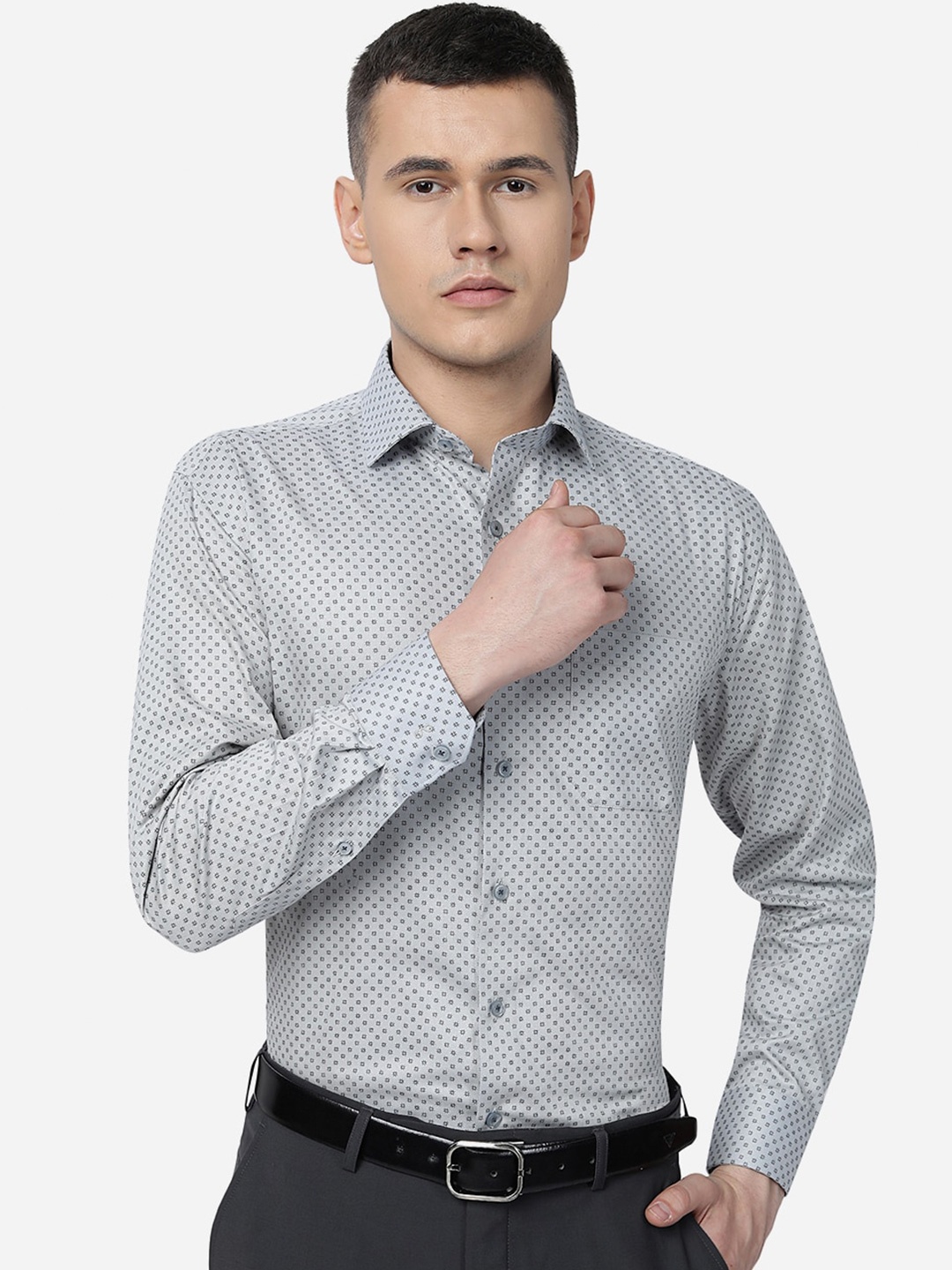 

JADE BLUE Micro Ditsy Printed Pure Cotton Formal Shirt, Grey
