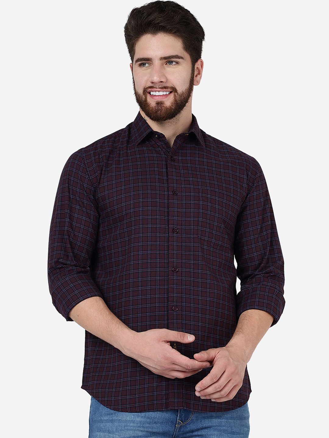 

JADE BLUE Checked Slim Fit Casual Cotton Shirt, Purple