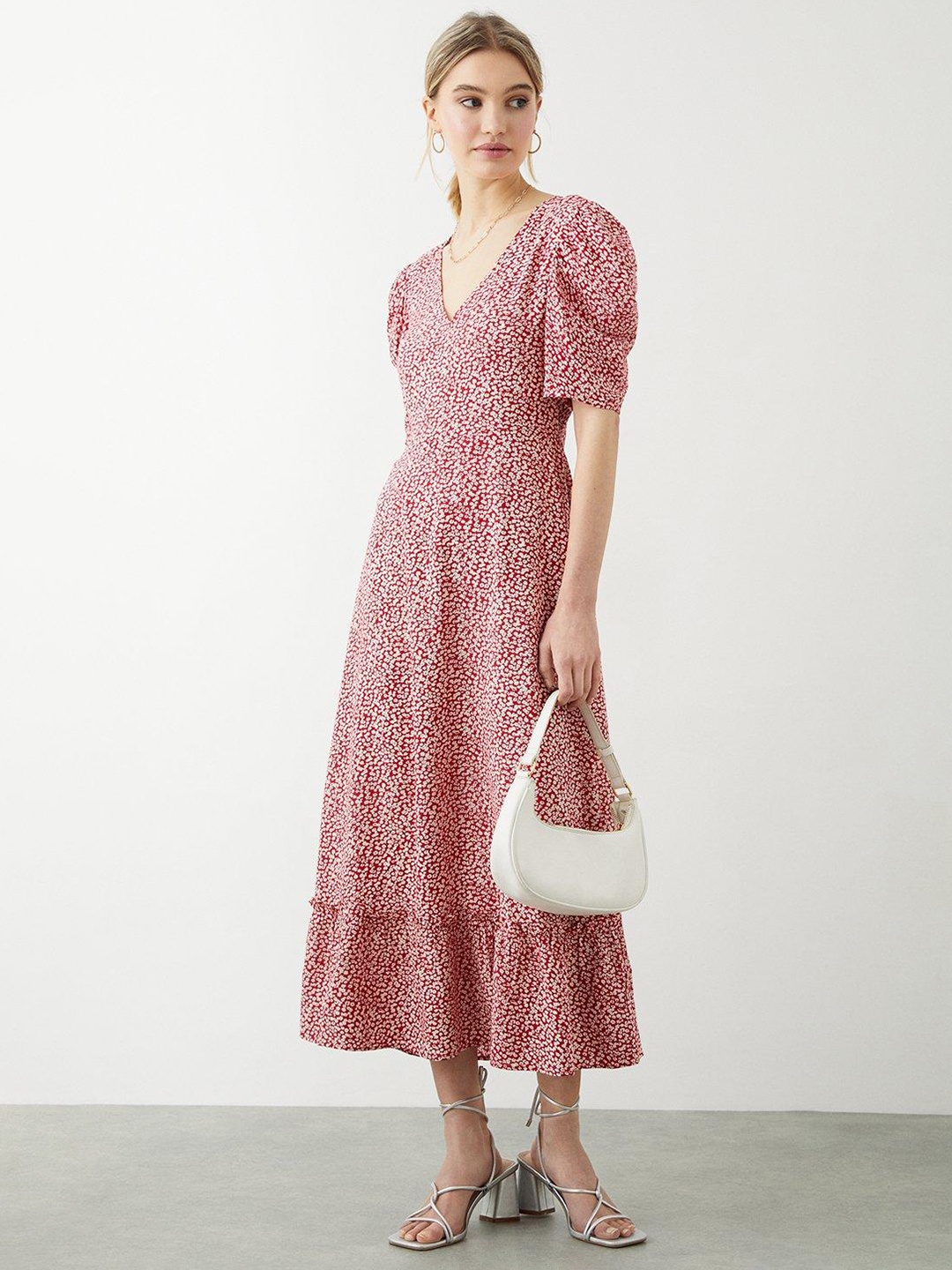 

DOROTHY PERKINS Floral Print Puff Sleeves Maxi Dress, Red