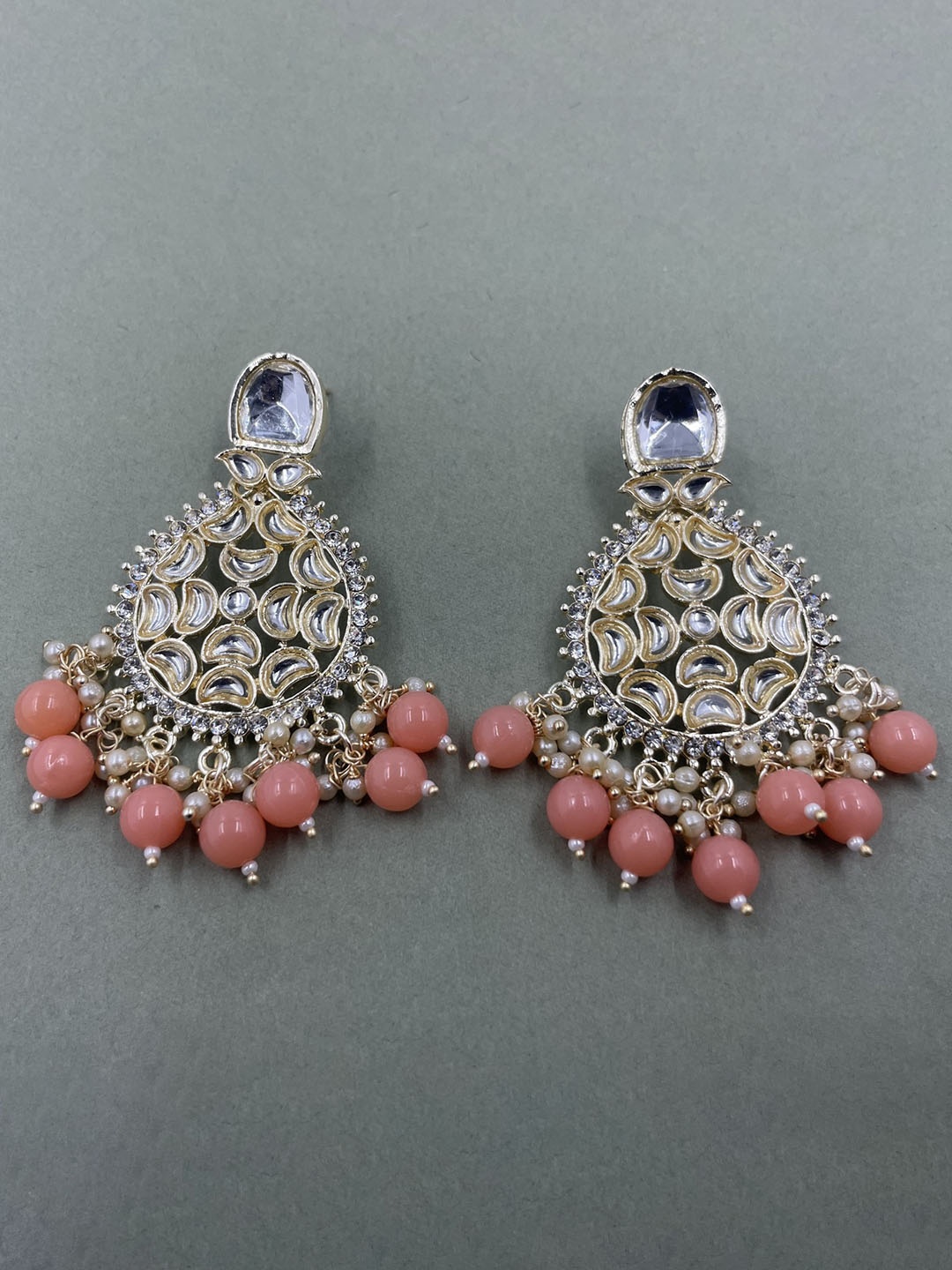 

Rhymee Gold-Plated Contemporary Kundan Studded Drop Earrings