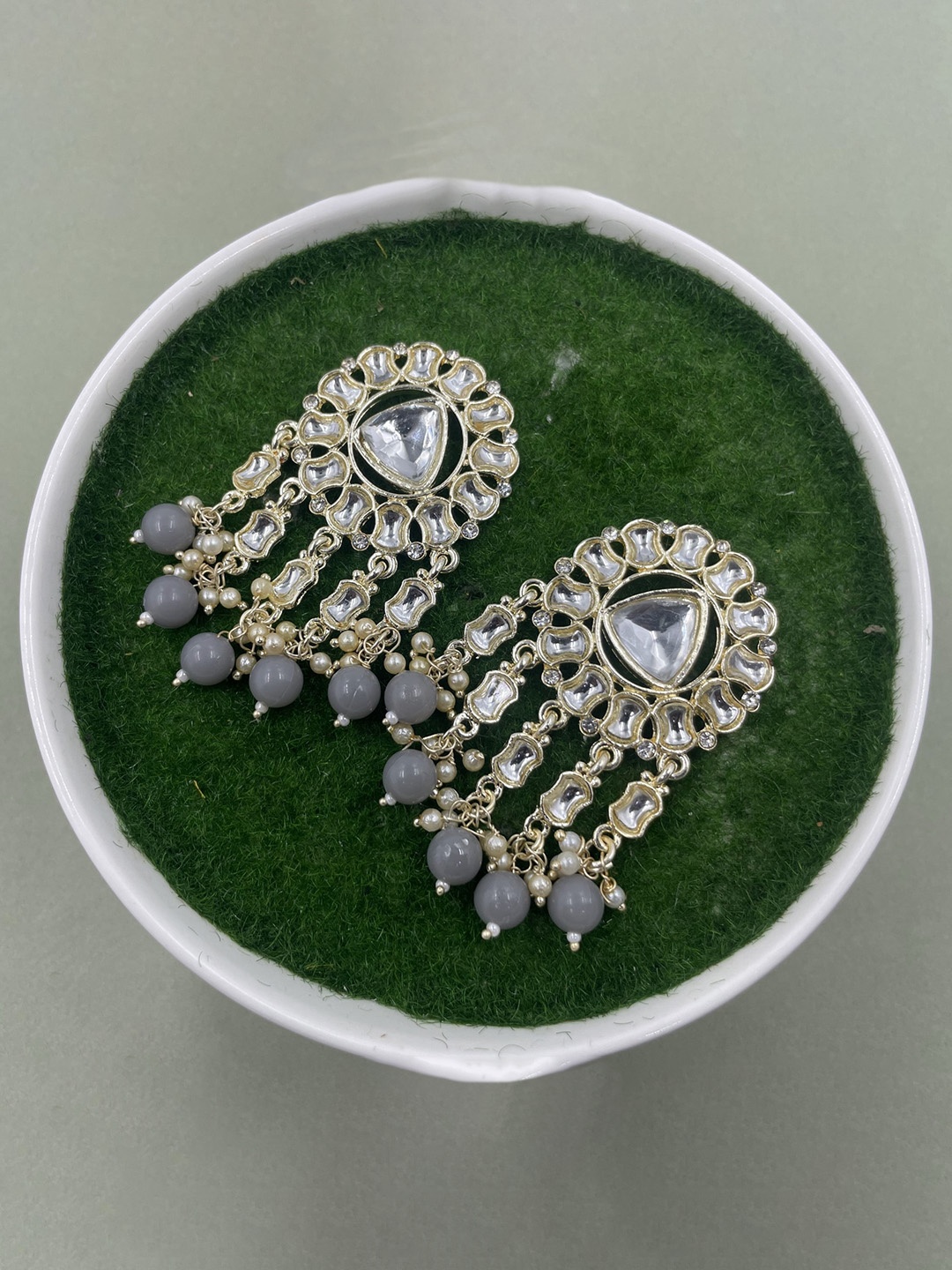 

Rhymee Gold-Plated Contemporary Kundan Studded Drop Earrings