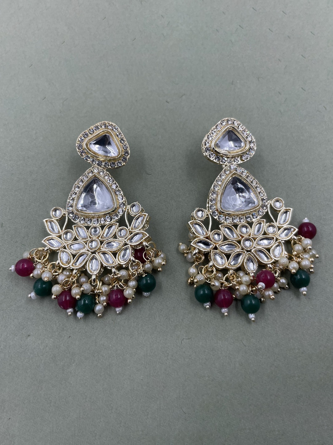 

Rhymee Gold-Plated Contmporary Kundan Studded Drop Earrings