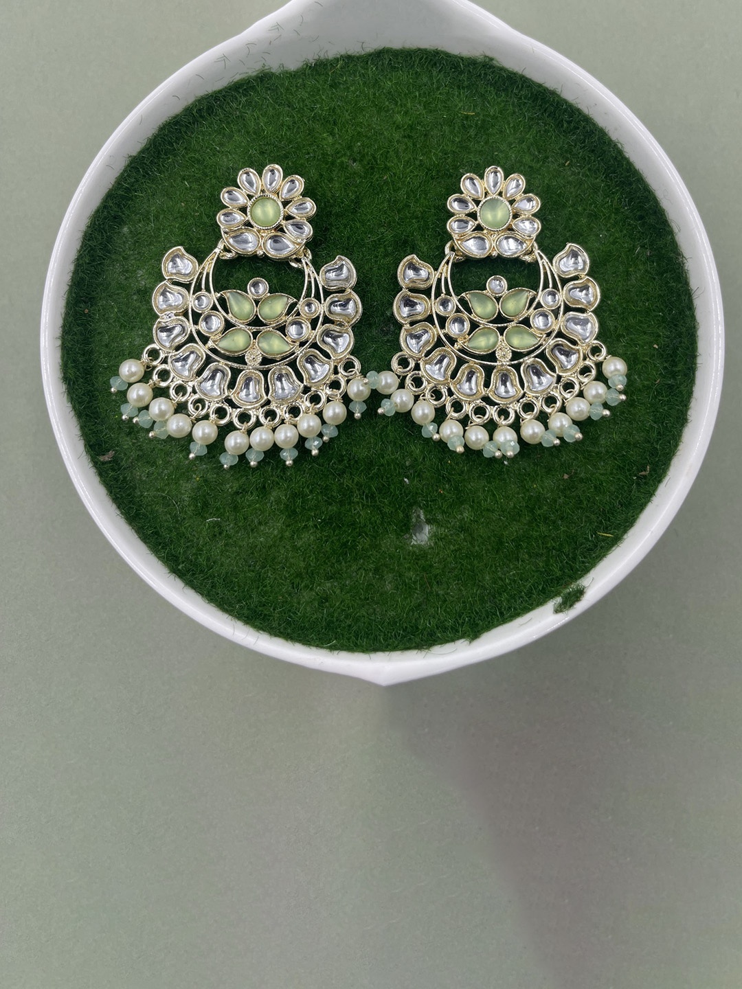 

Rhymee Gold-Plated Floral Kundan Studded Chandbalis Earrings