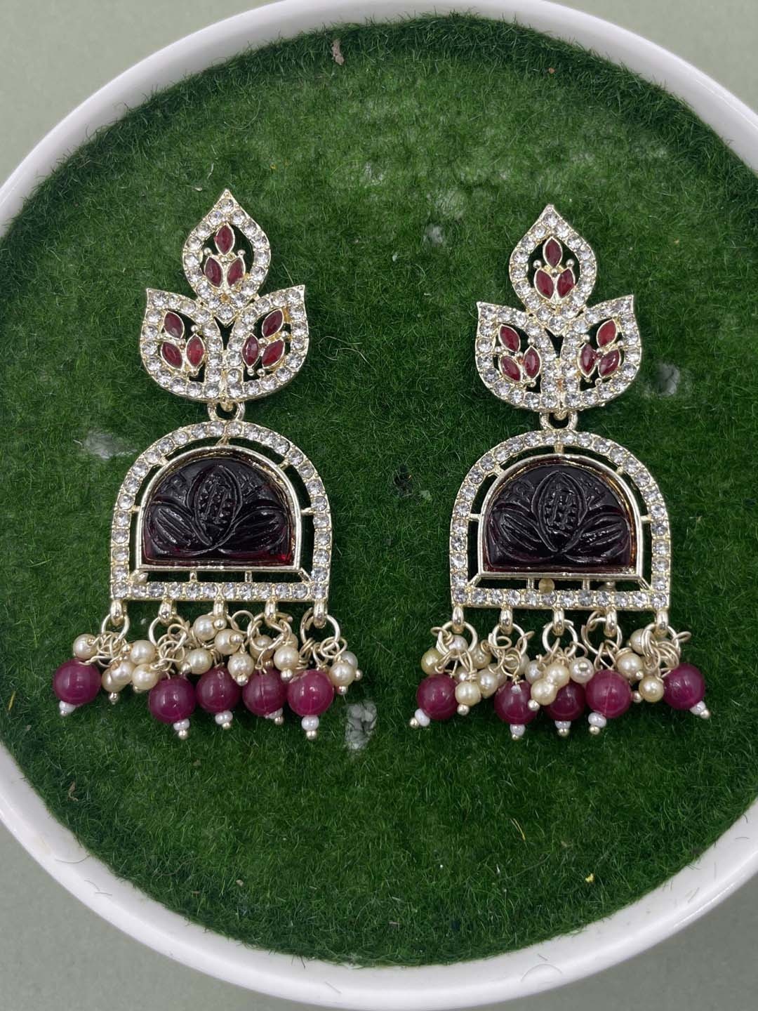 

Rhymee Gold-Plated Floral Kundan Studded Drop Earrings
