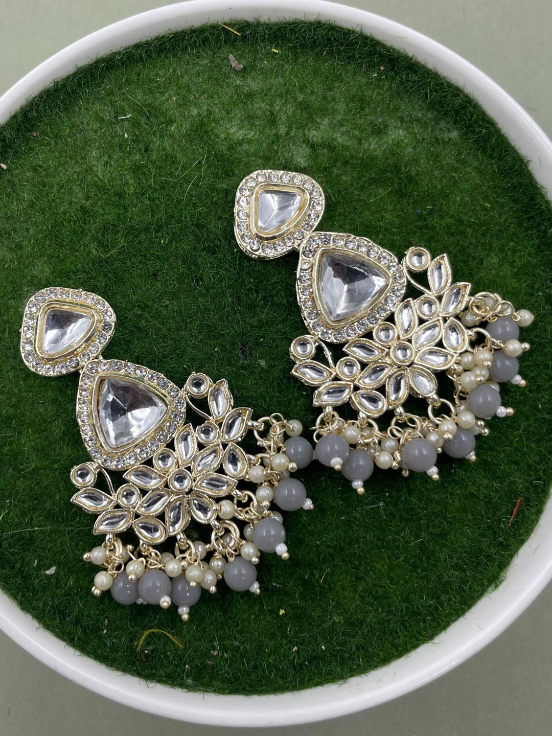 

Rhymee Gold-Plated Floral Kundan Studdded Drop Earrings