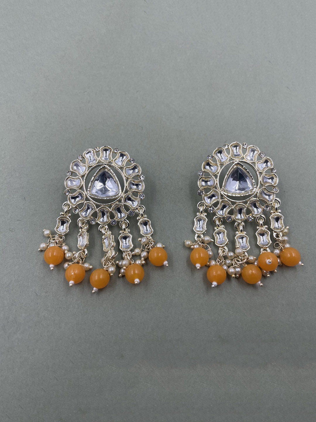 

Rhymee Gold-Plated Floral Kundan Studded Drop Earrings