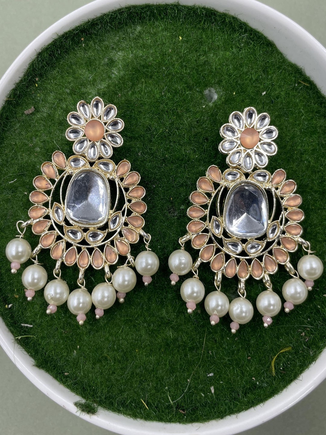 

Rhymee Kundan Gold-Plated Floral Drop Earrings