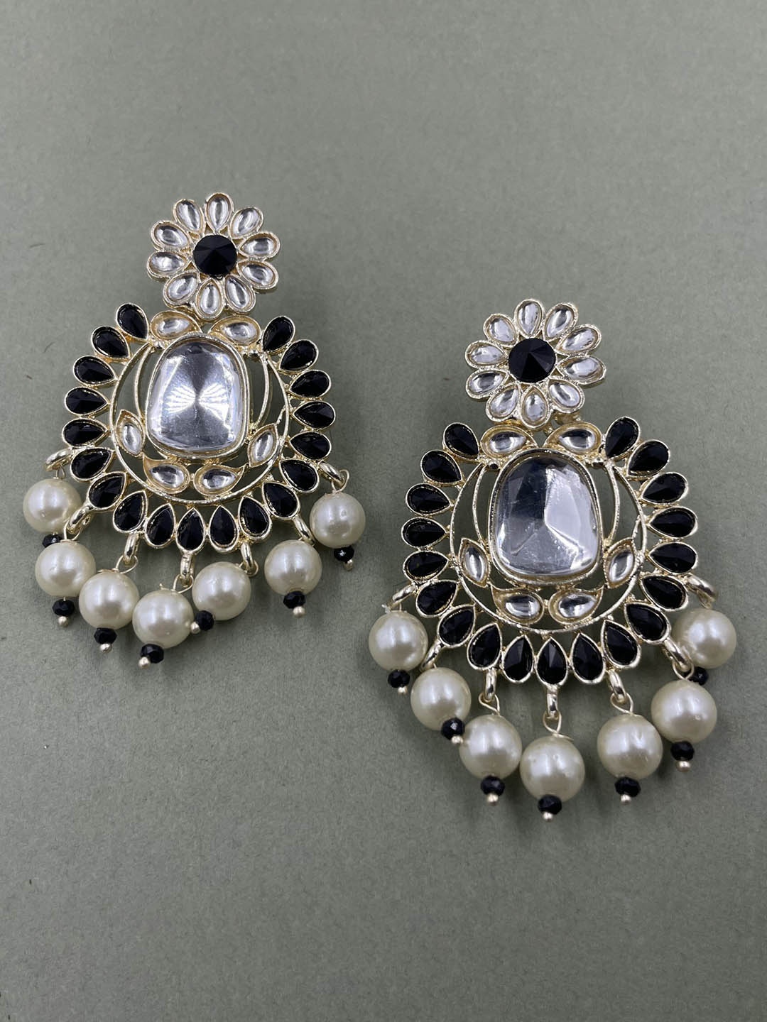 

Rhymee Gold-Plated Floral Kundan Drop Earrings