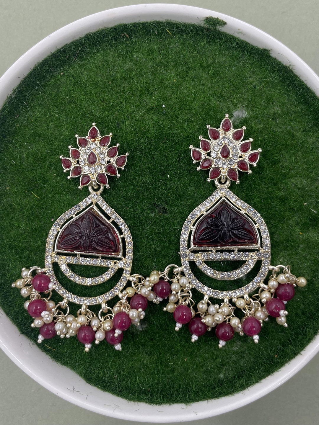 

Rhymee Gold-Plated Floral Kundan Studded Drop Earrings