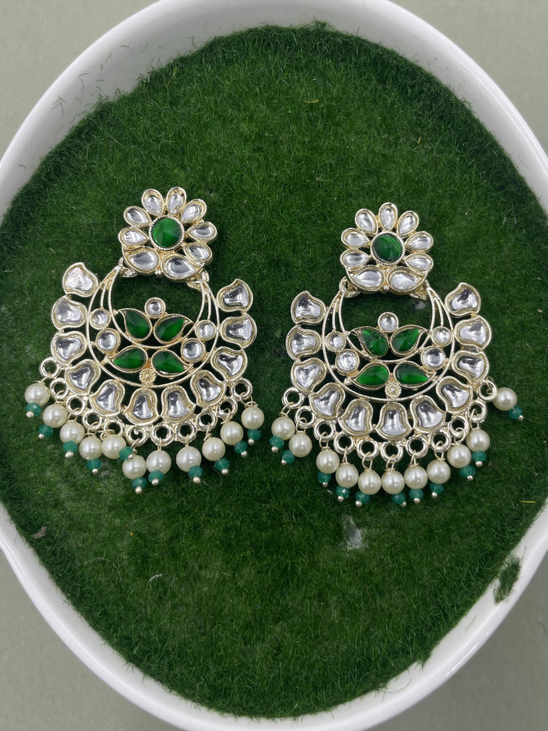 

Rhymee Gold-Plated Floral Kundan Studded Drop Earrings