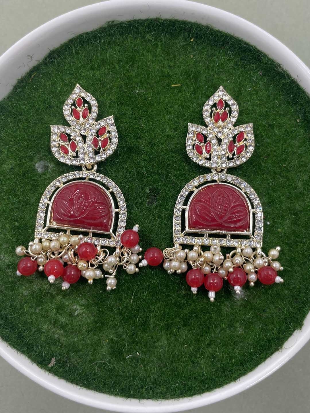 

Rhymee Gold-Plated Floral Kundan Studded Drop Earrings