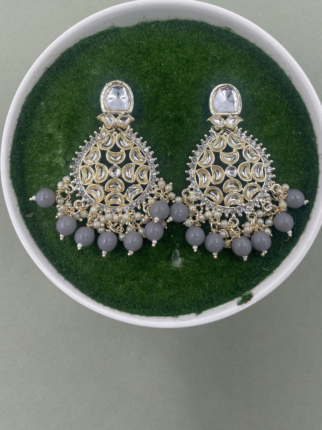 

Rhymee Gold-Plated Floral Kunda Studded Drop Earrings