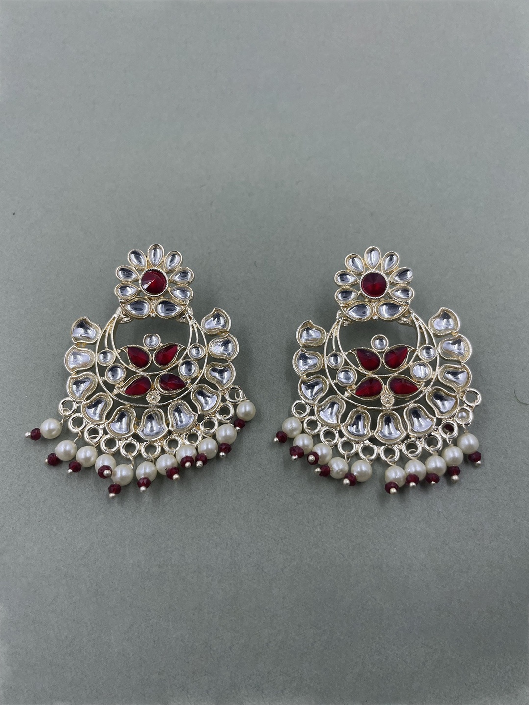 

Rhymee Gold-Plated Floral Kundan Studded Chandbalis Earrings