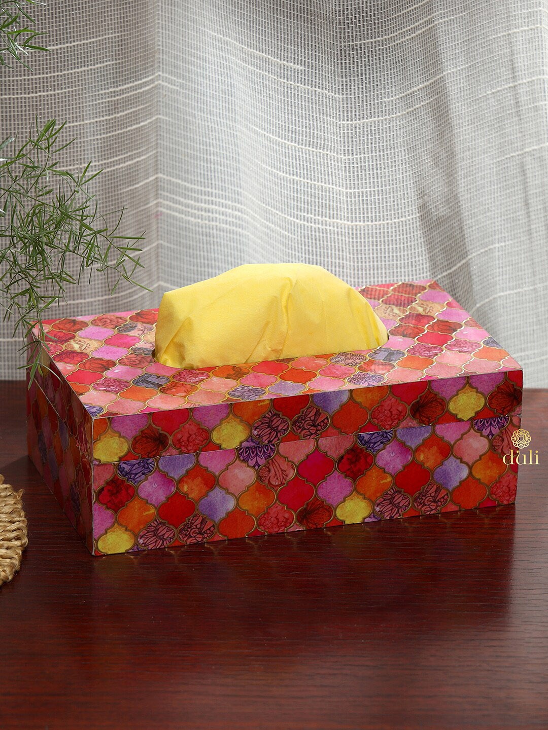 

DULI Red Printed Wooden Tissues Holder