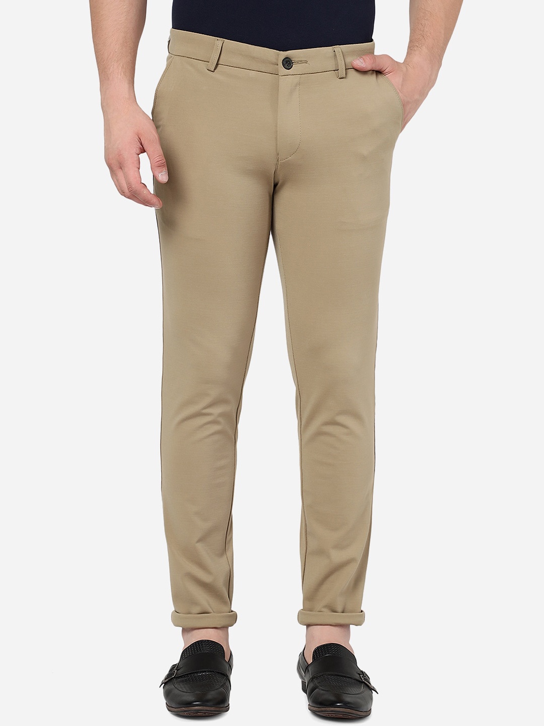 

JADE BLUE Men Mid-Rise Regular Fit Cotton Trousers, Beige