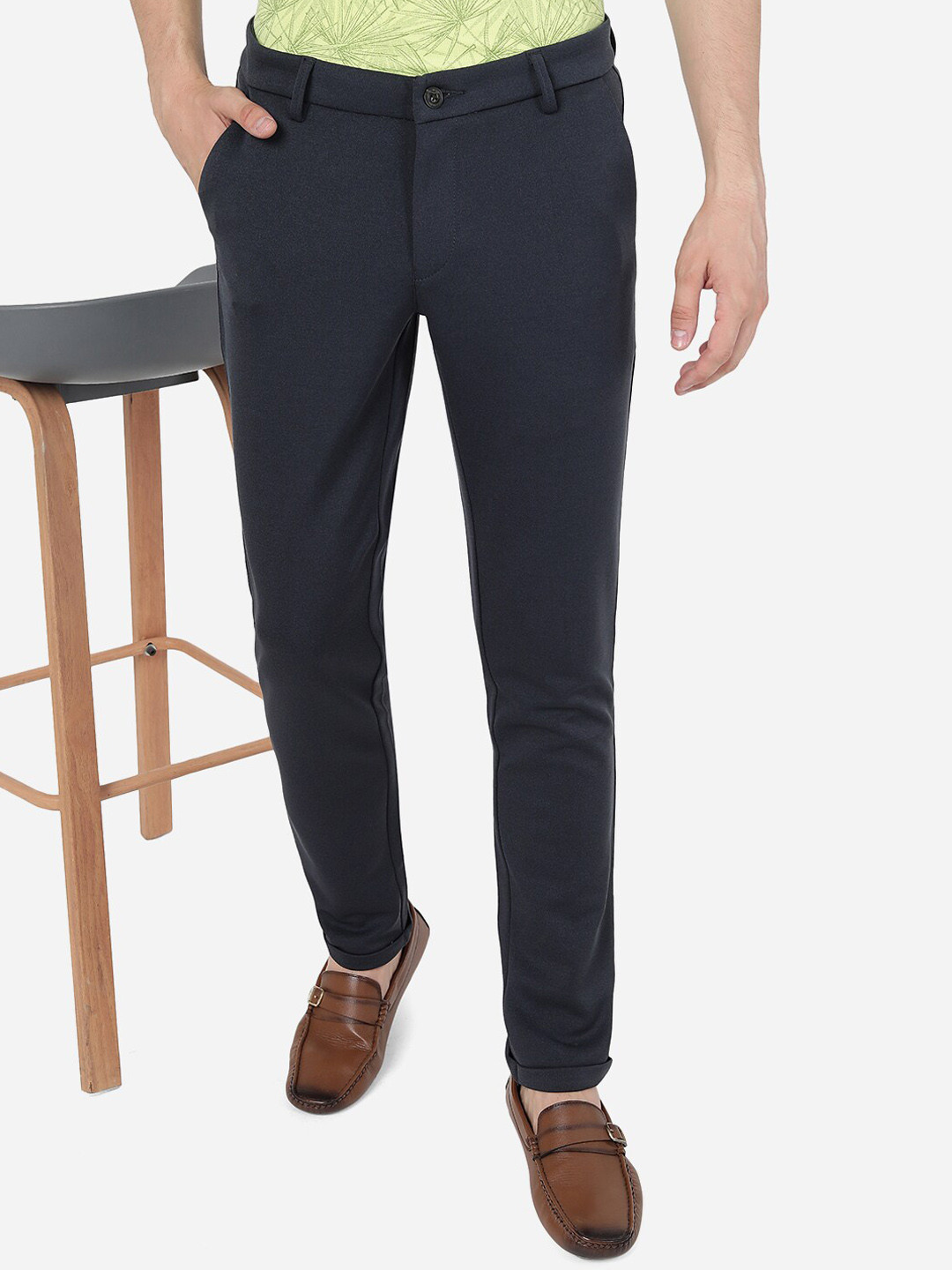 

JADE BLUE Men Mid-Rise Pure Cotton Trousers
