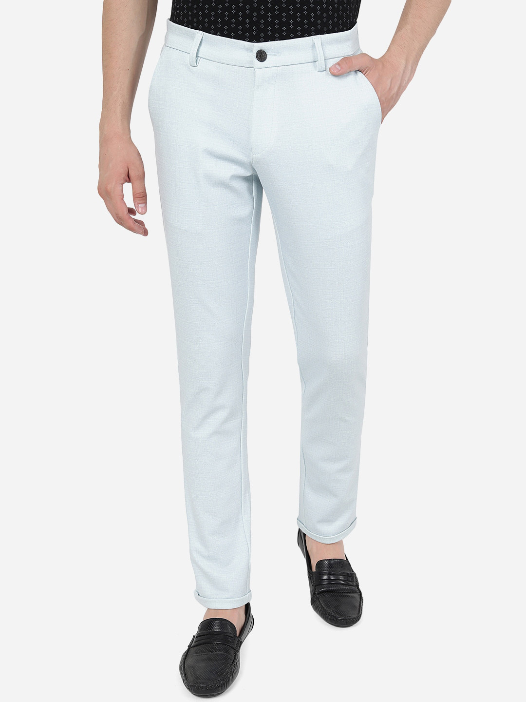 

JADE BLUE Men Mid-Rise Pure Cotton Trousers