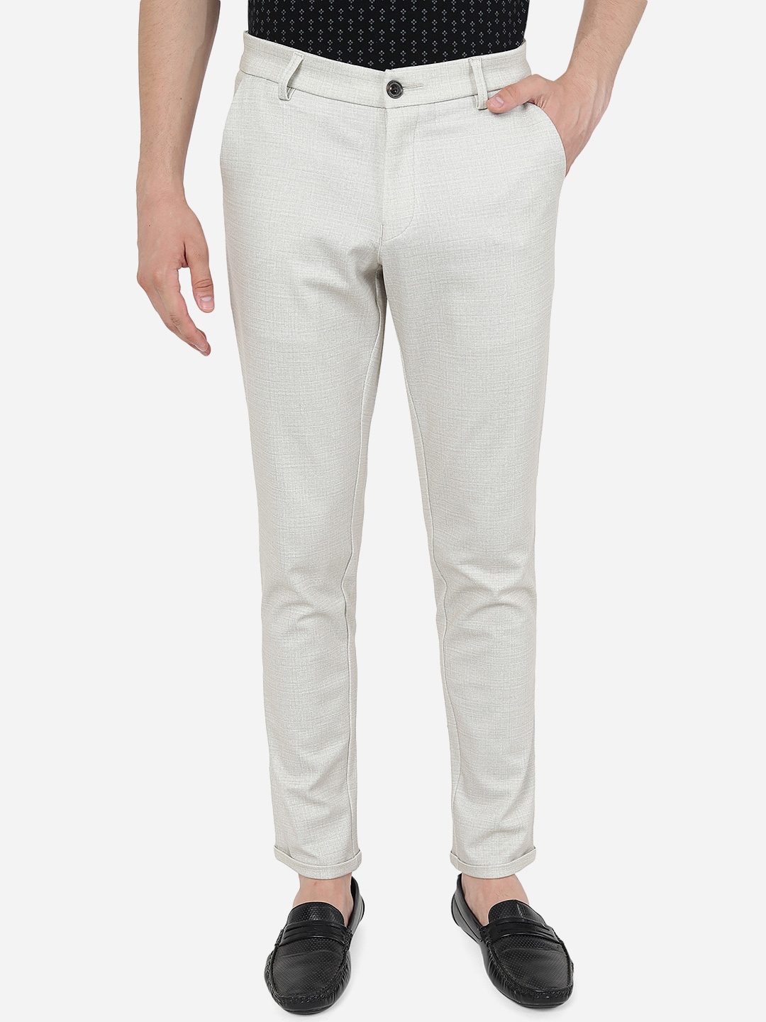 

JADE BLUE Men Mid-Rise Pure Cotton Chinos Trousers, Off white