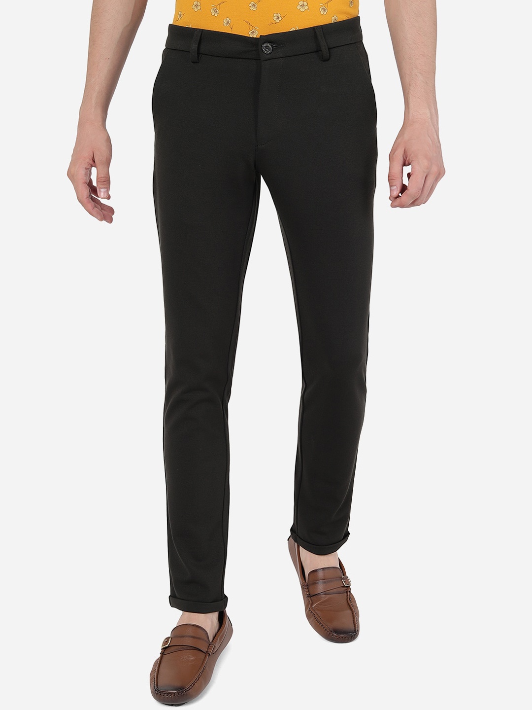 

JADE BLUE Men Mid-Rise Pure Cotton Trousers, Black