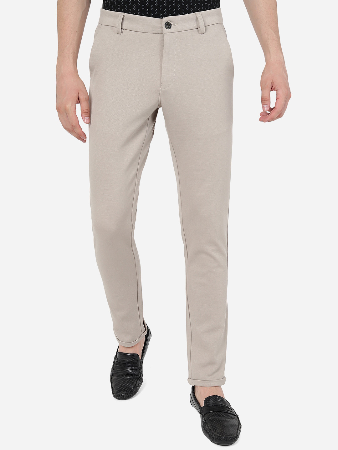 

JADE BLUE Men Mid-Rise Pure Cotton Trousers, Cream