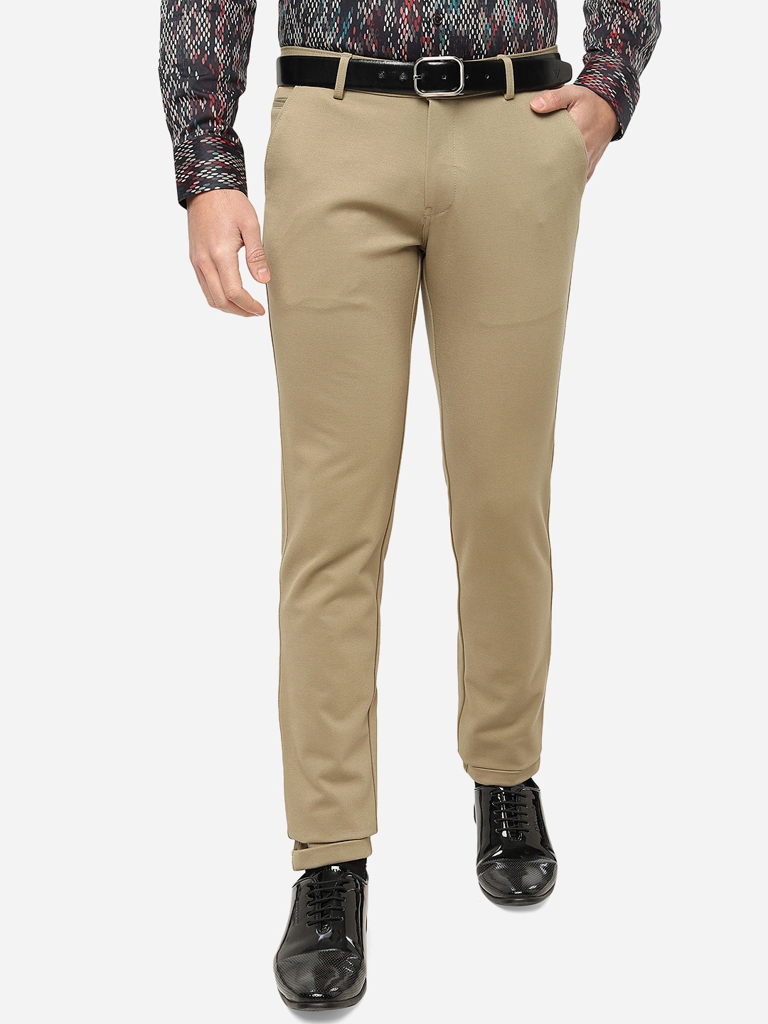 

JB STUDIO Men Mid Rise Plain Slim Fit Cotton Formal Trousers, Khaki
