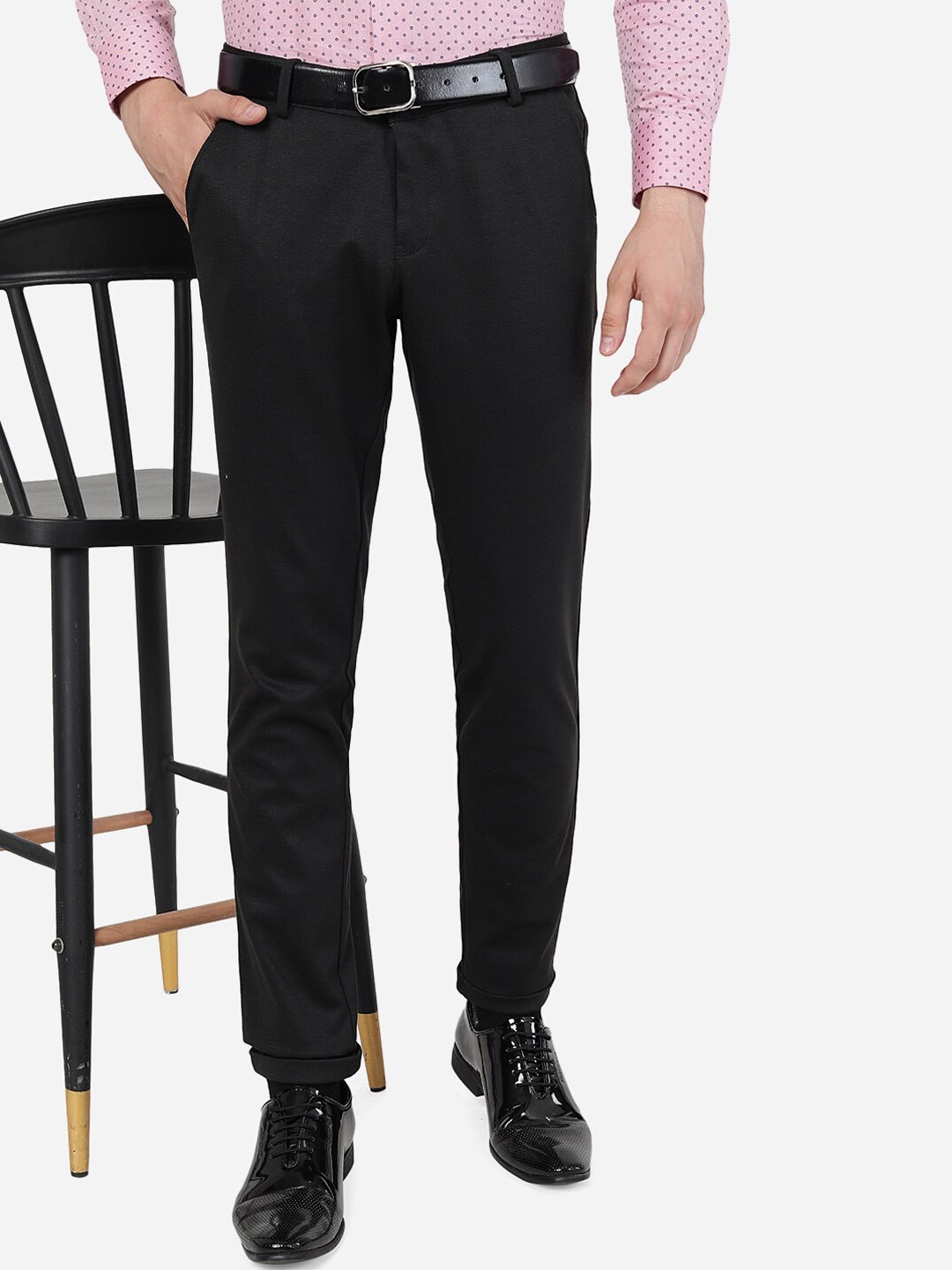 

JB STUDIO Men Mid Rise Plain Slim Fit Cotton Formal Trousers, Brown