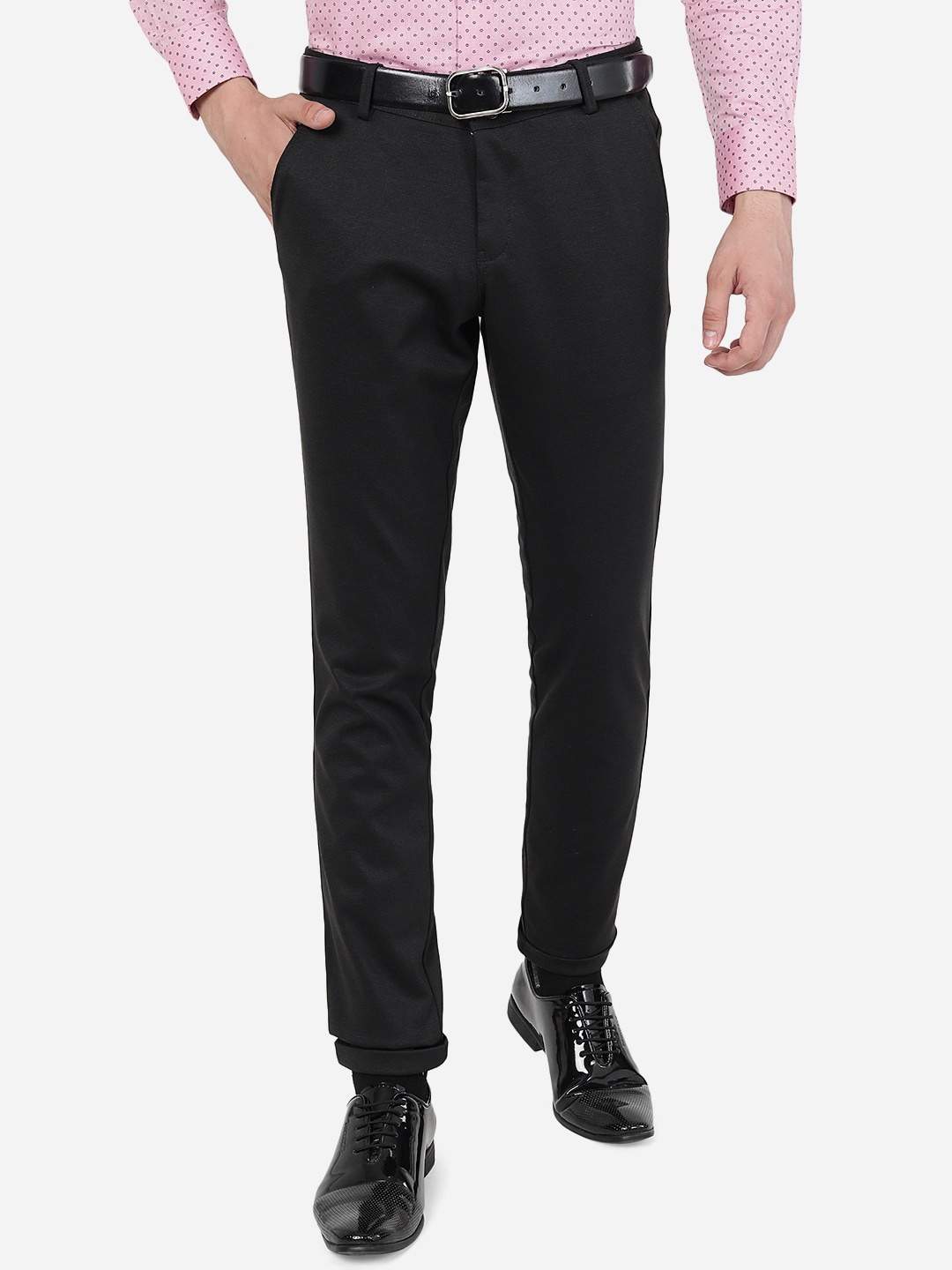

JB STUDIO Men Mid Rise Plain Slim Fit Cotton Formal Trousers, Brown