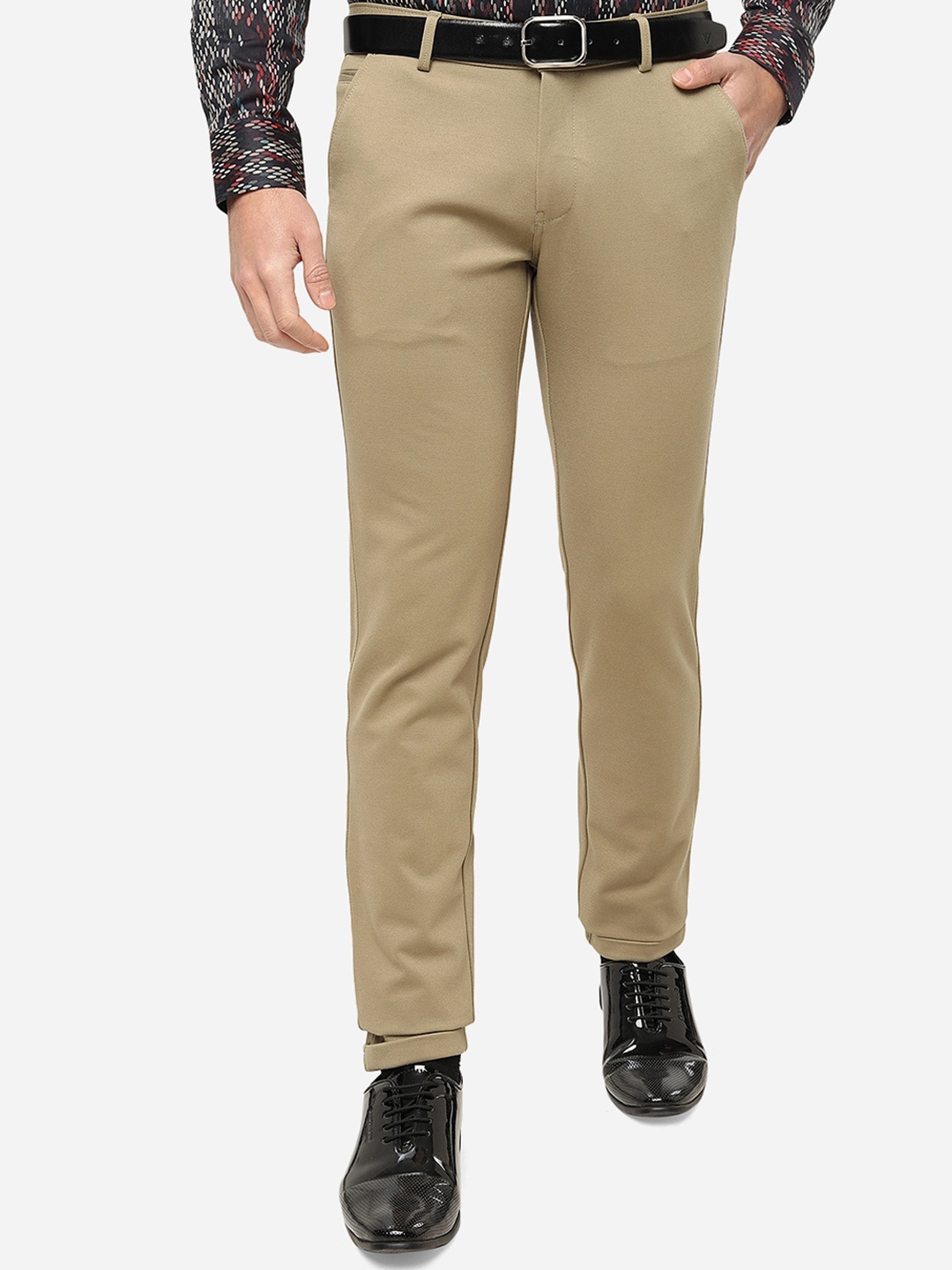 

JB STUDIO Men Mid Rise Plain Slim Fit Cotton Formal Trousers, Khaki