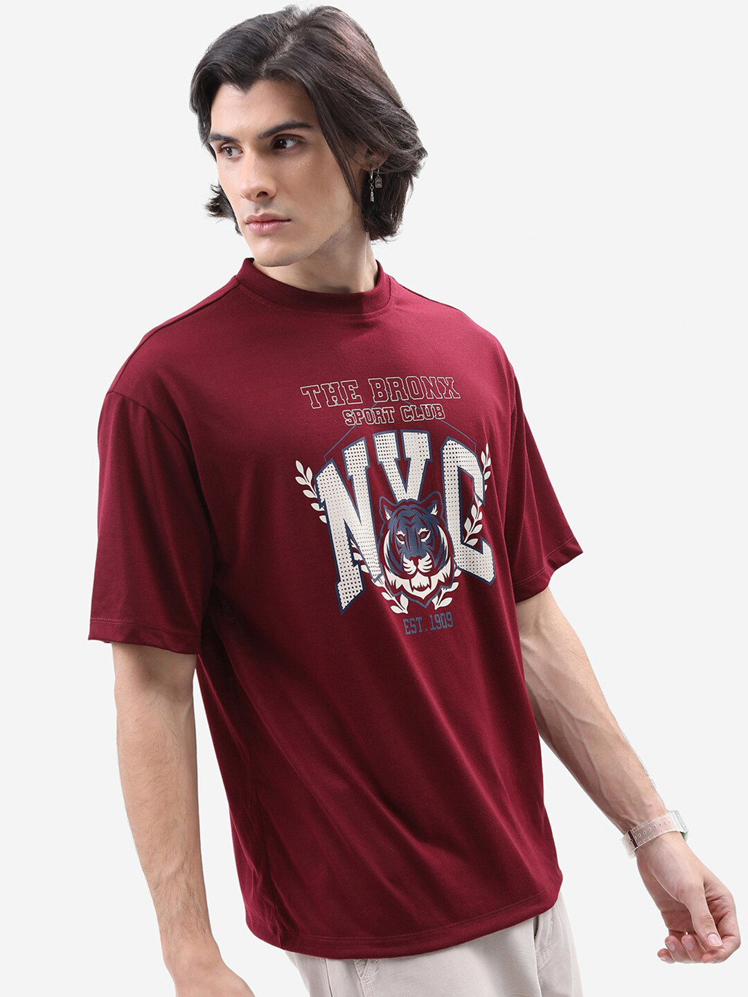 

HIGHLANDER Printed Oversized T-Shirt, Maroon