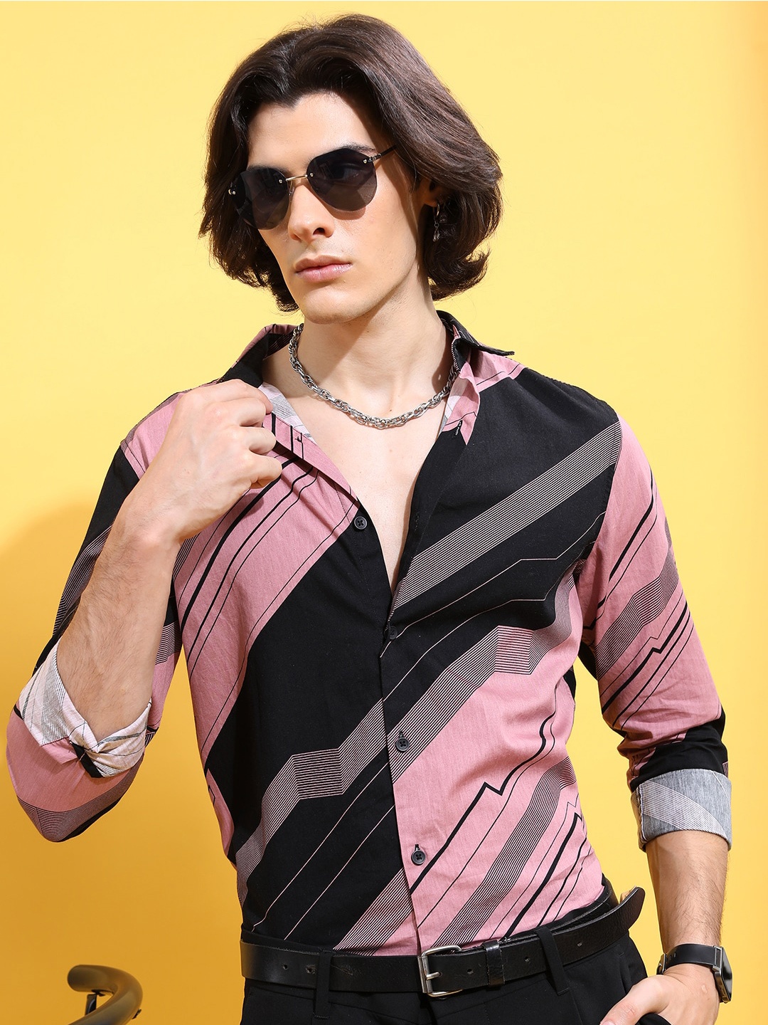 

KETCH Horizontal Striped Cotton Shirt, Black