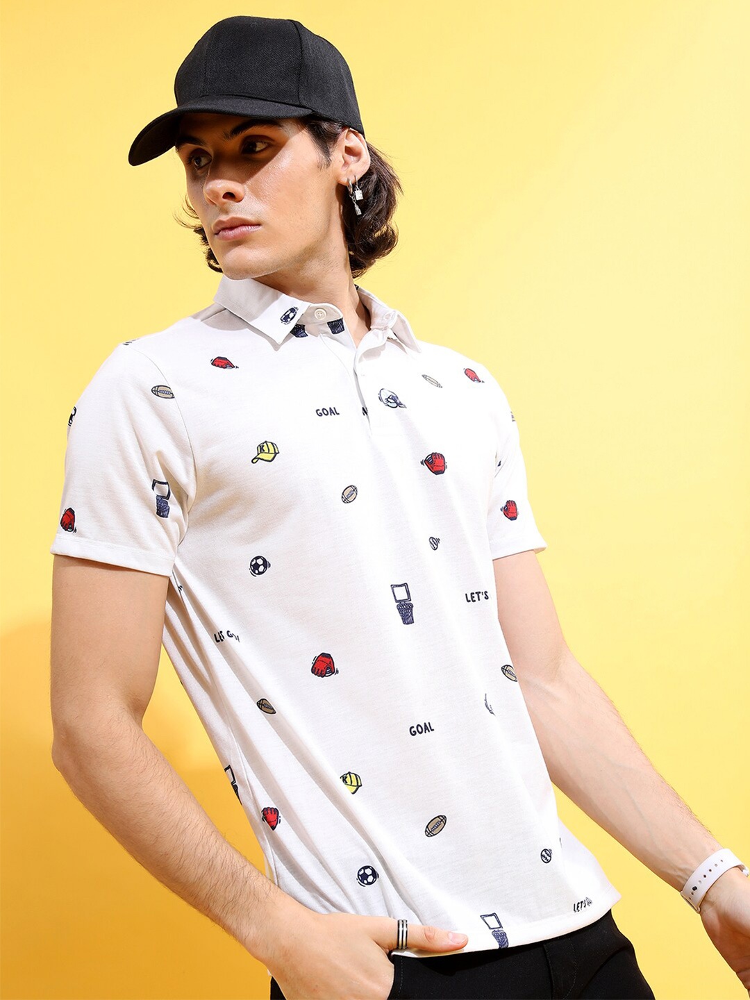 

KETCH Relaxed Fit Conversational Printed Polo Collar T-shirt, White