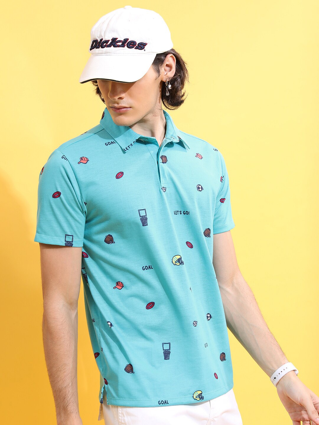 

KETCH Men Blue Printed Polo Collar Applique T-shirt