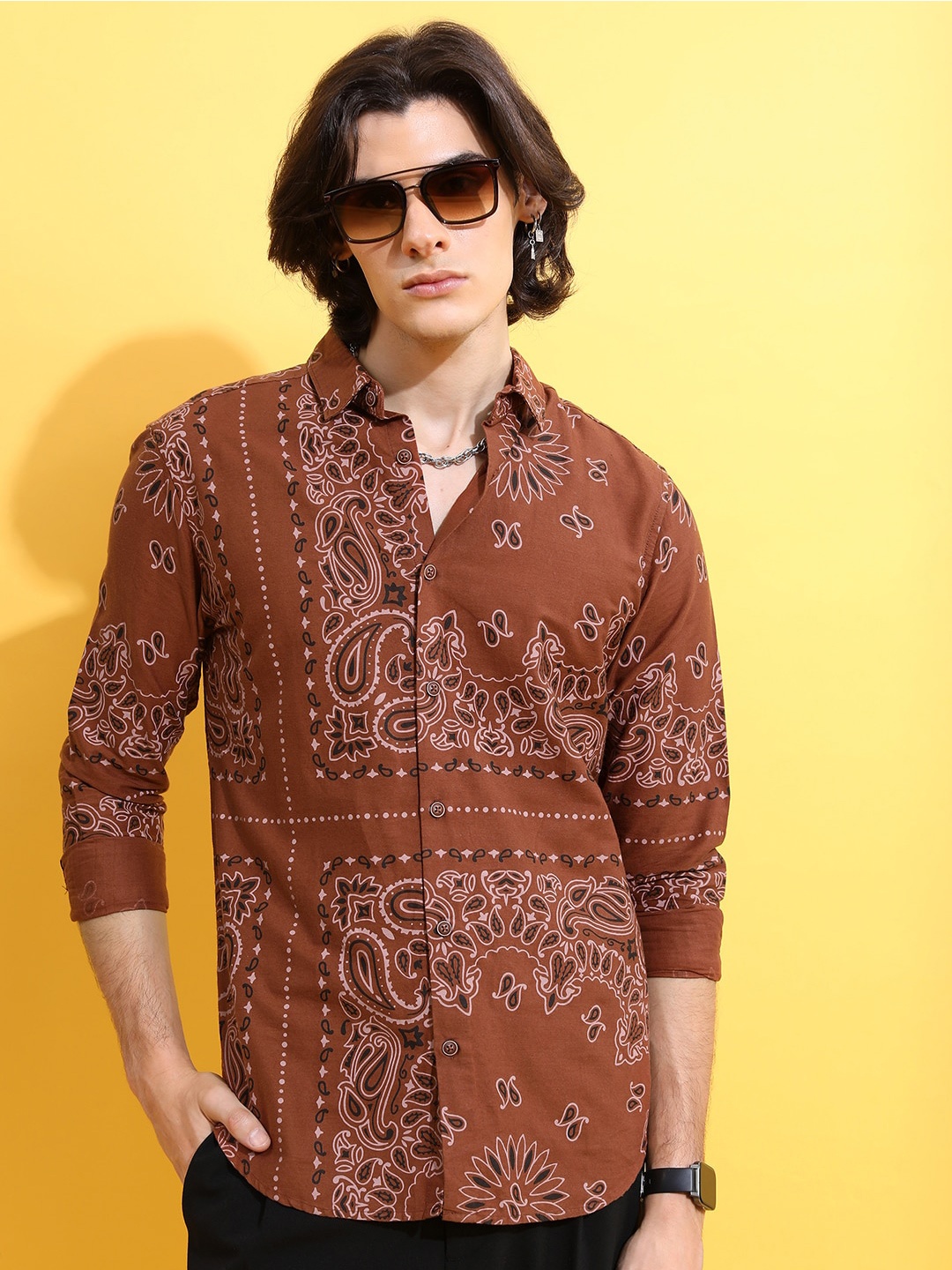 

KETCH Ethnic Motifs Printed Cotton Casual Shirt, Rust