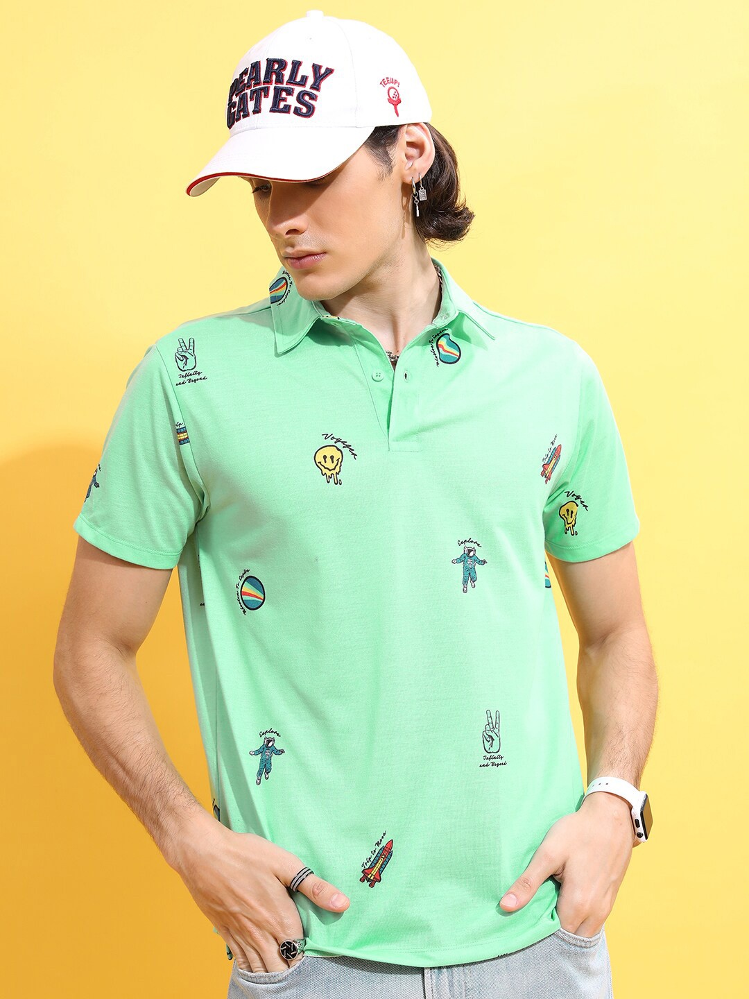 

KETCH Conversational Printed Polo Collar T-Shirt, Green