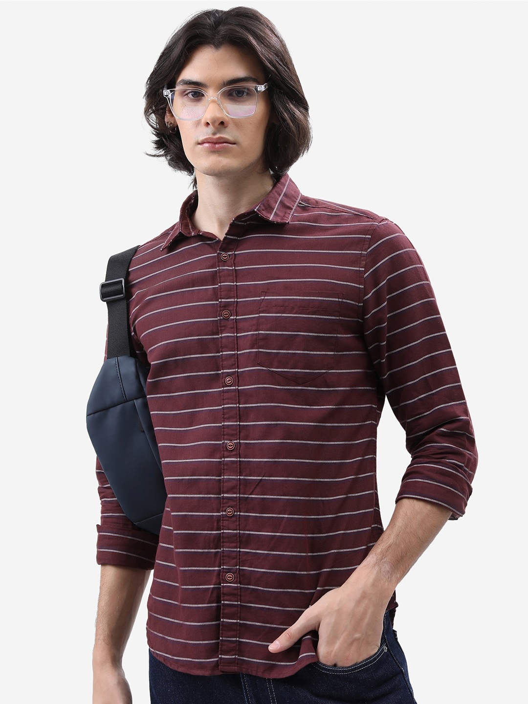 

KETCH Men Comfort Slim Fit Striped Casual Shirt, Brown