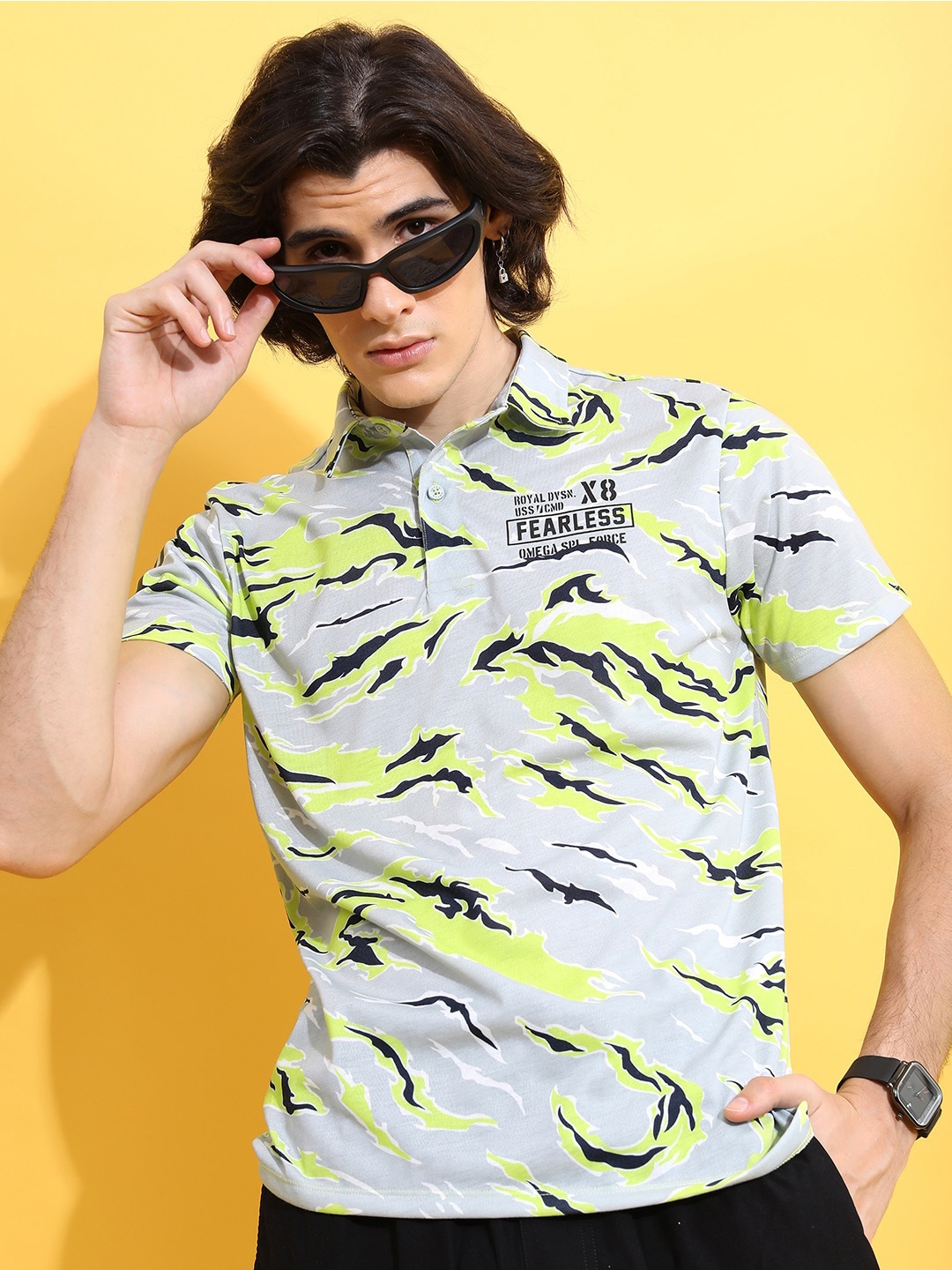 

KETCH Abstract Printed Polo Collar T-shirt, Grey