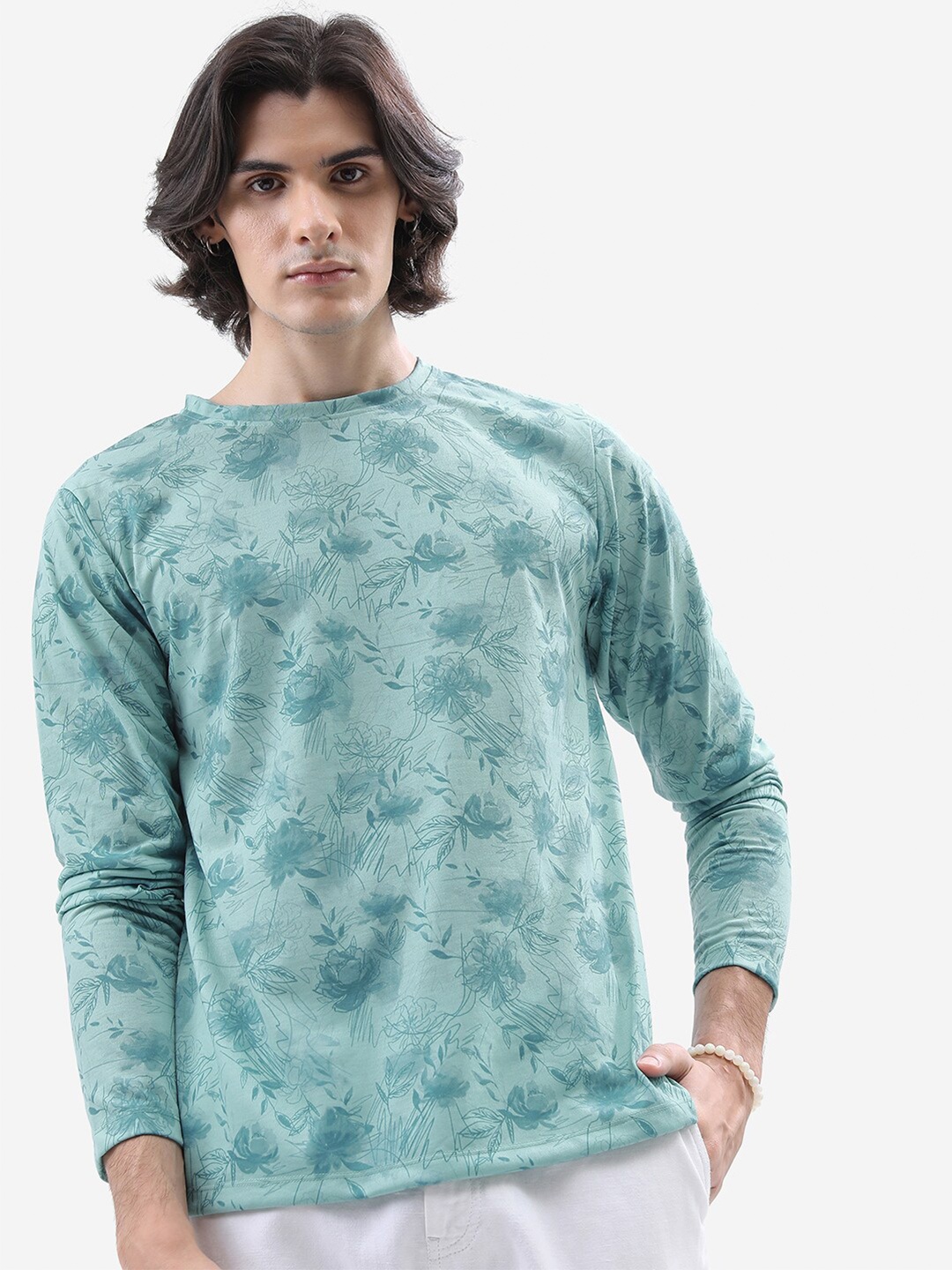 

KETCH Men Floral Printed Long Sleeves Casual T-shirt, Sea green