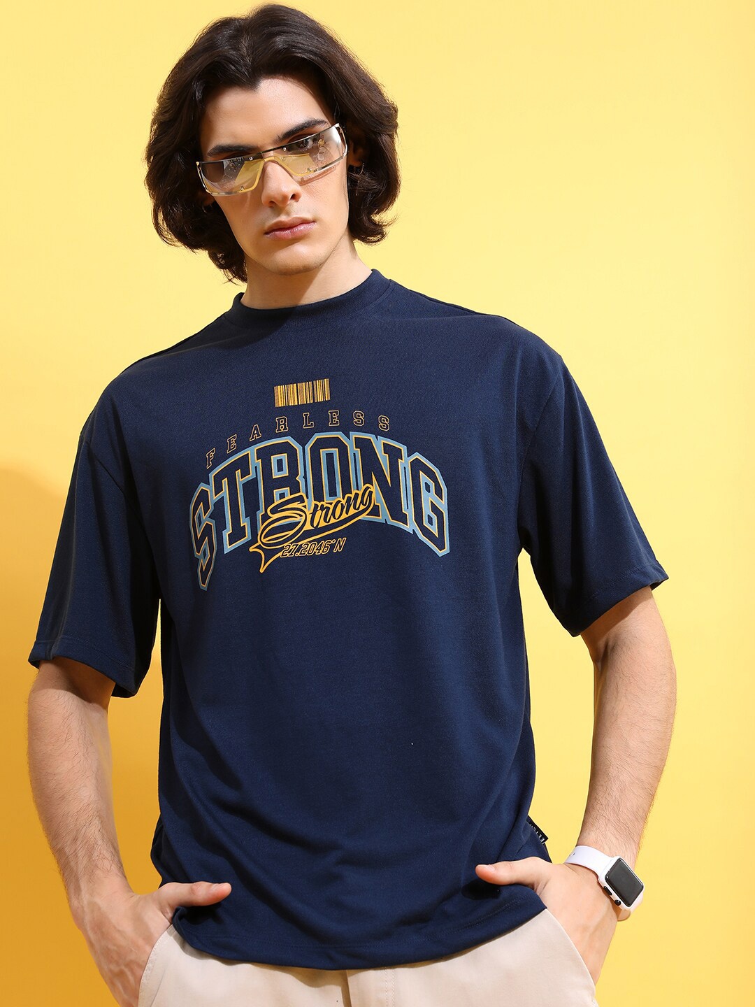 

KETCH Typography Printed Drop Shoulder Oversized T-Shirt, Navy blue