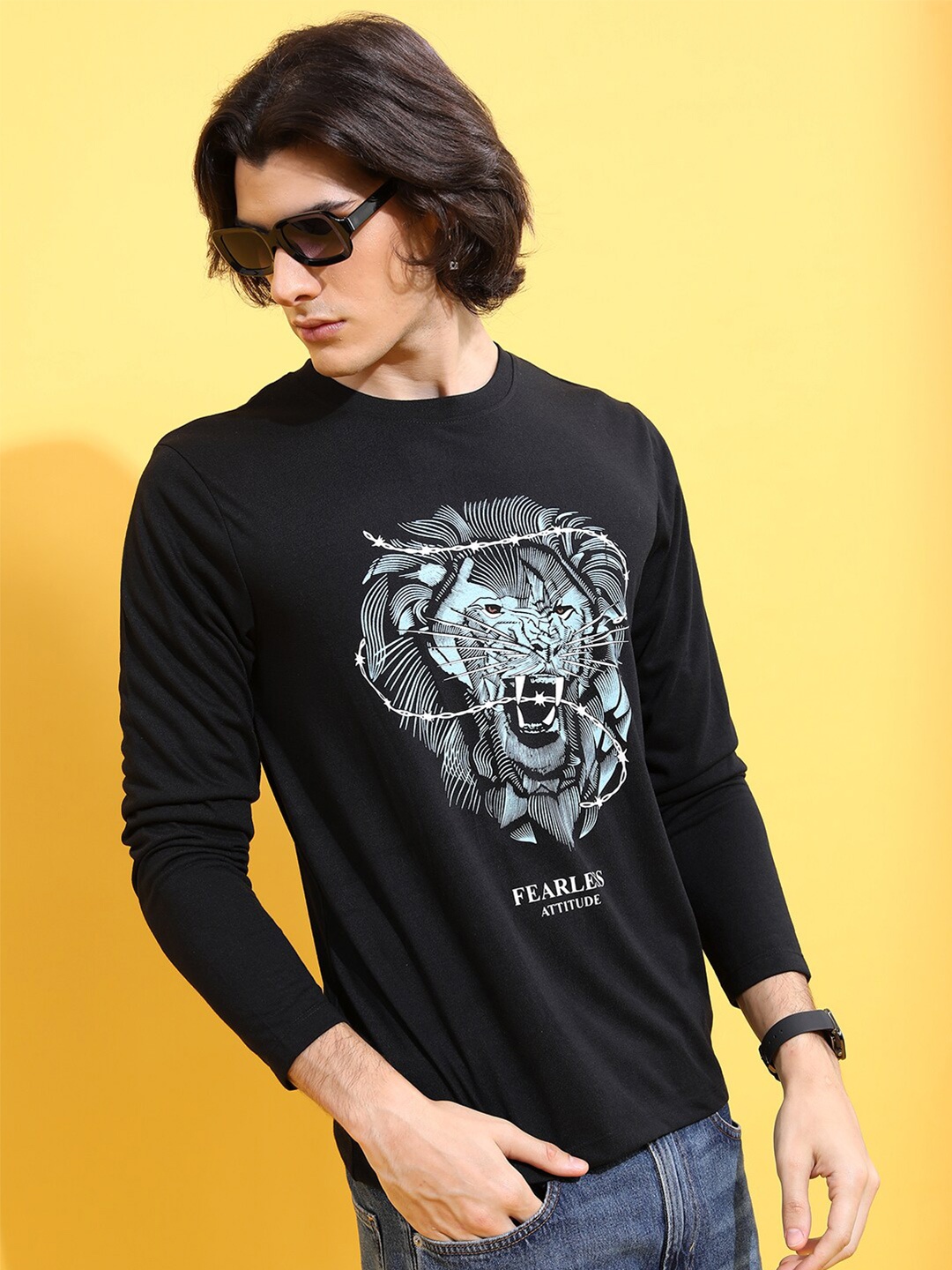 

KETCH Graphic Printed Relaxed Fit Round Neck T-Shirt, Black